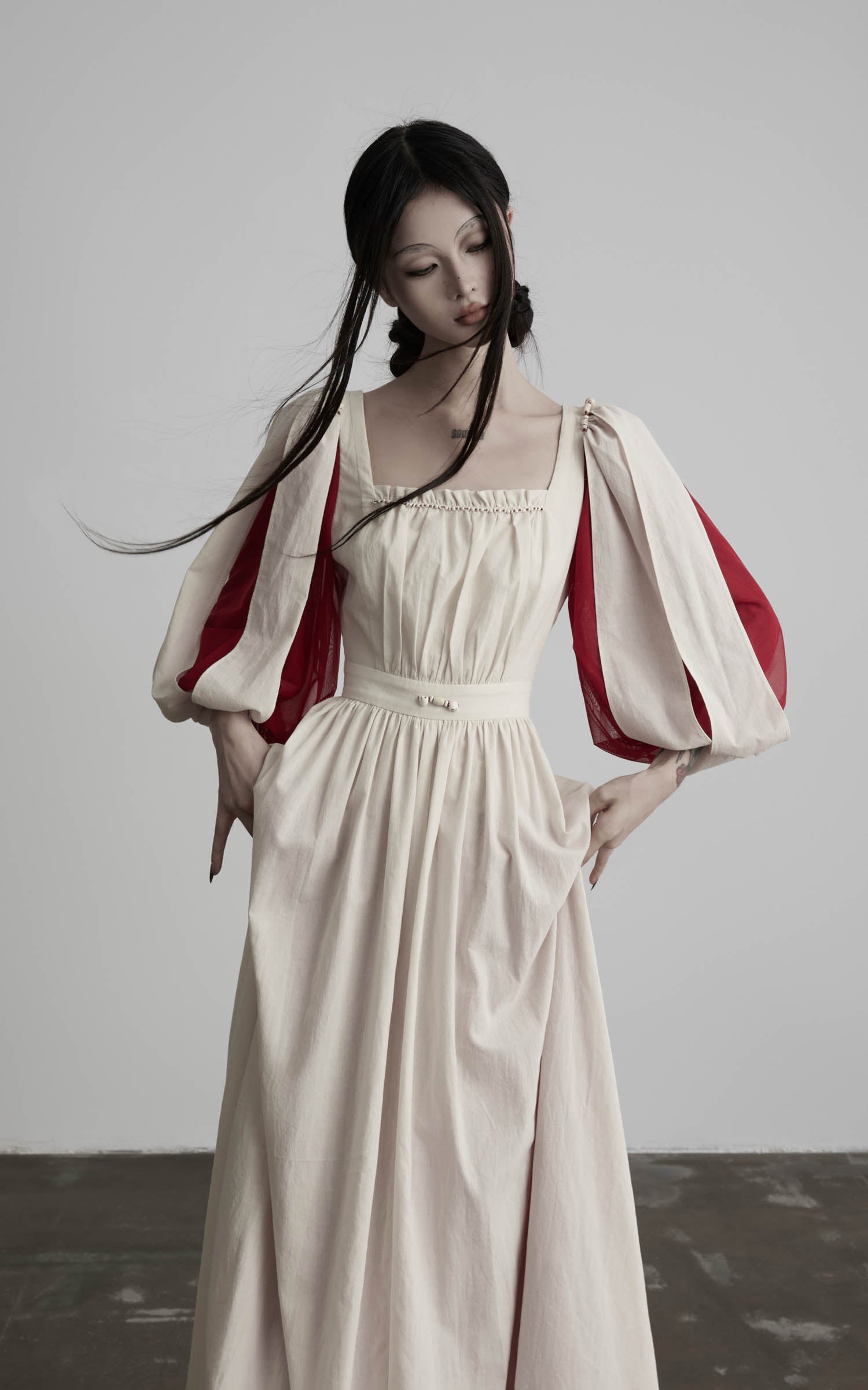<tc>DOINDULGE</tc> Maxikleid mit quadratischem Ausschnitt und Puffärmeln