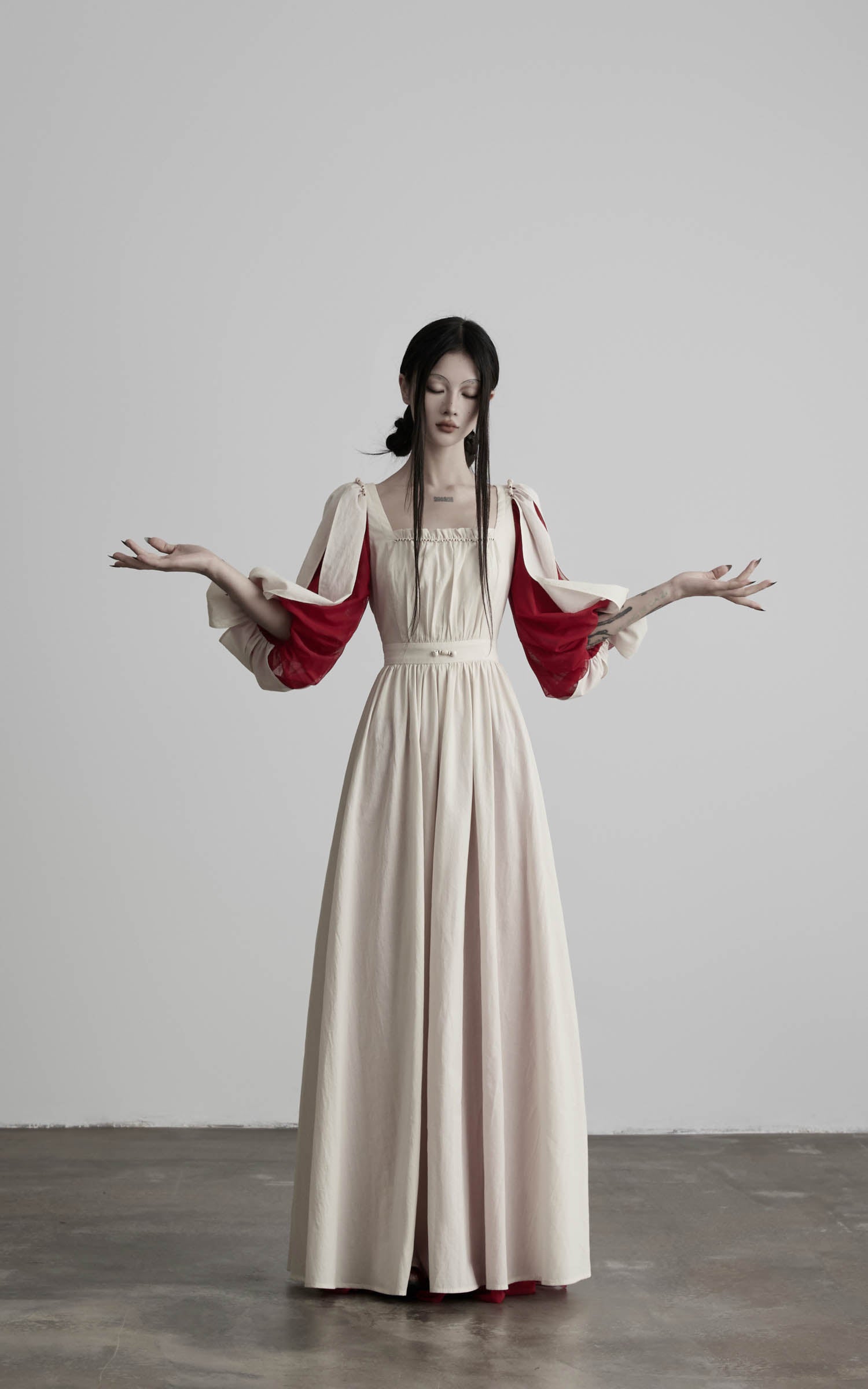 <tc>DOINDULGE</tc> Maxikleid mit quadratischem Ausschnitt und Puffärmeln