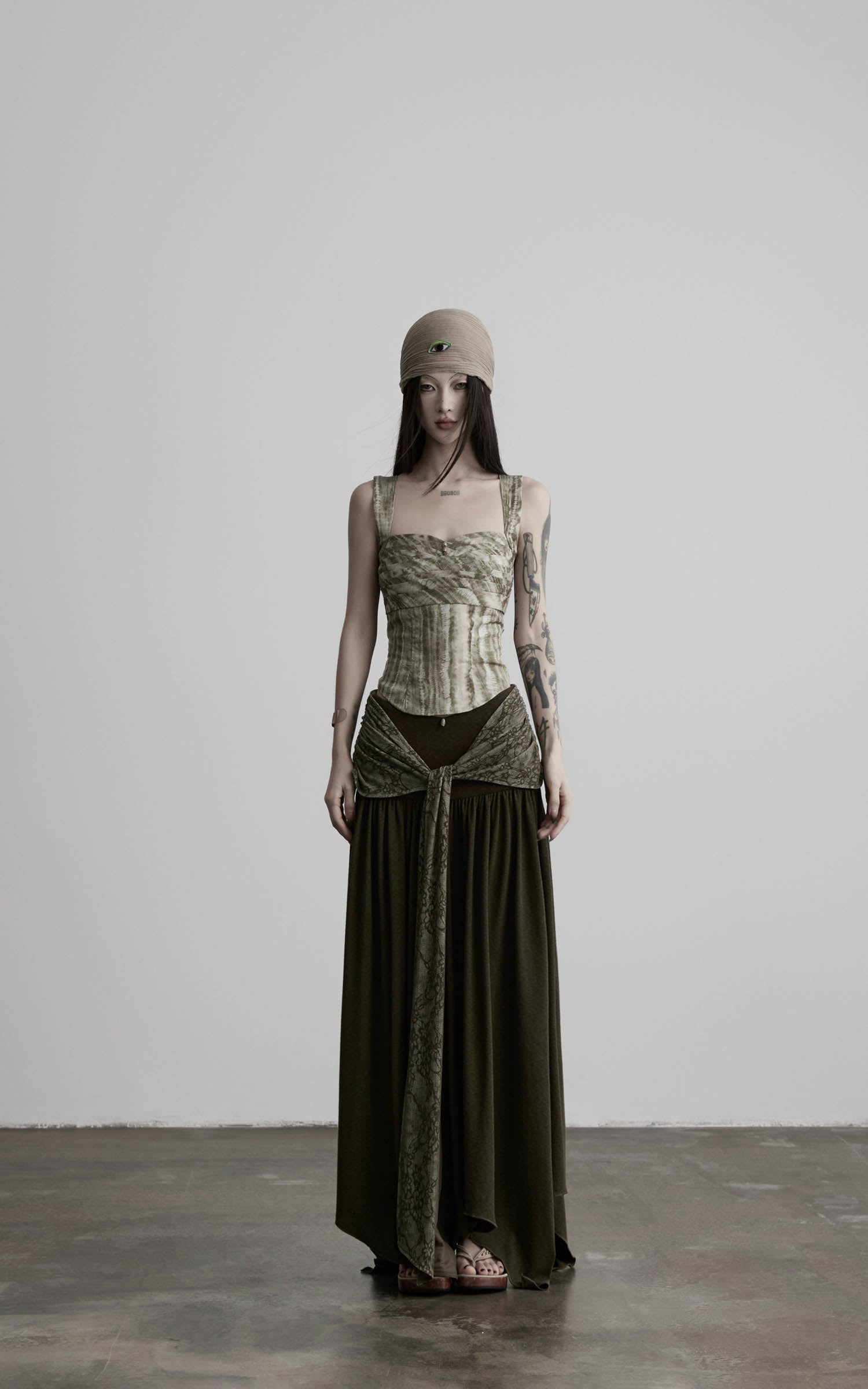 DOINDULGE Draped Wrap Waist Maxi Skirt