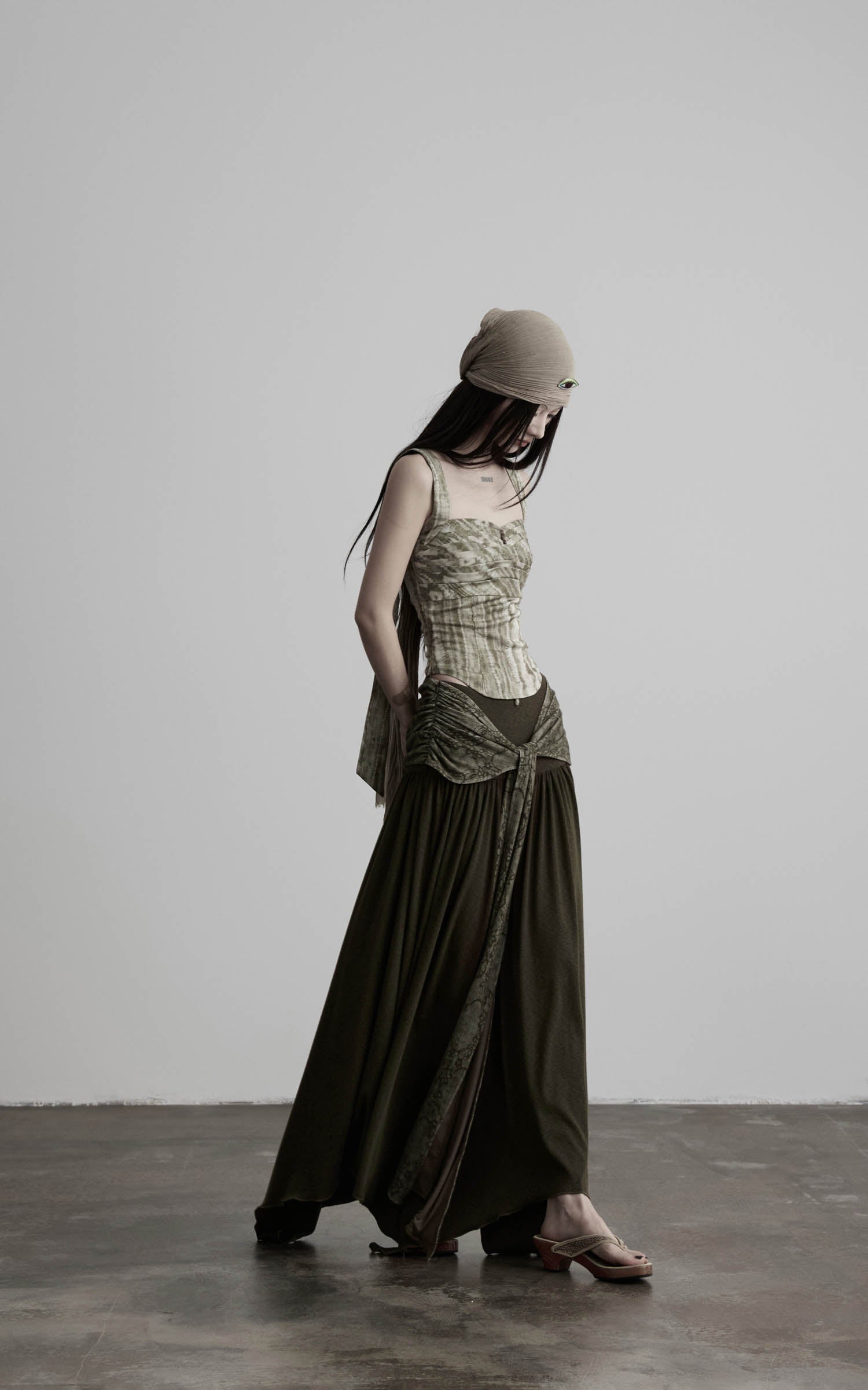 DOINDULGE Draped Wrap Waist Maxi Skirt