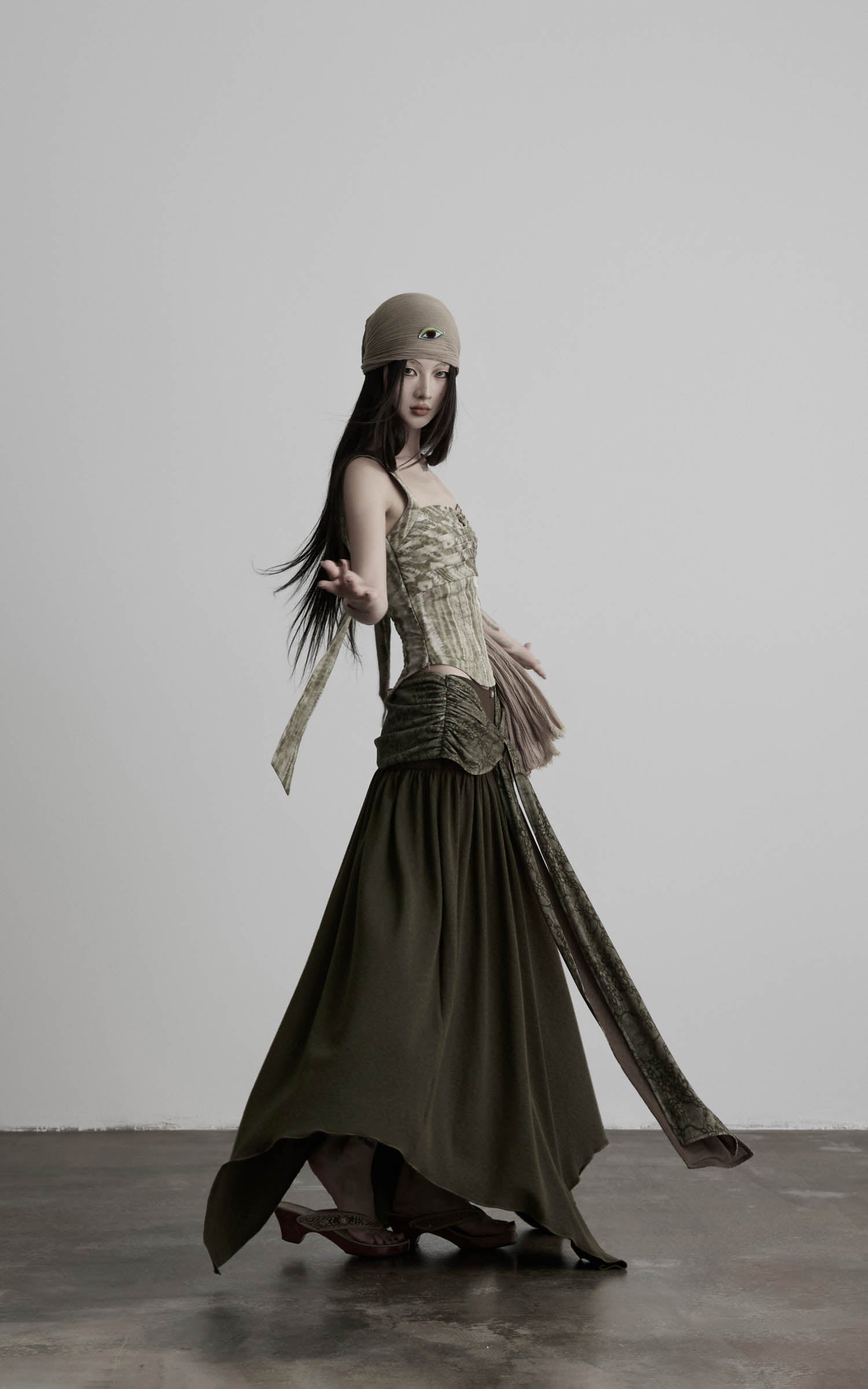 DOINDULGE Draped Wrap Waist Maxi Skirt
