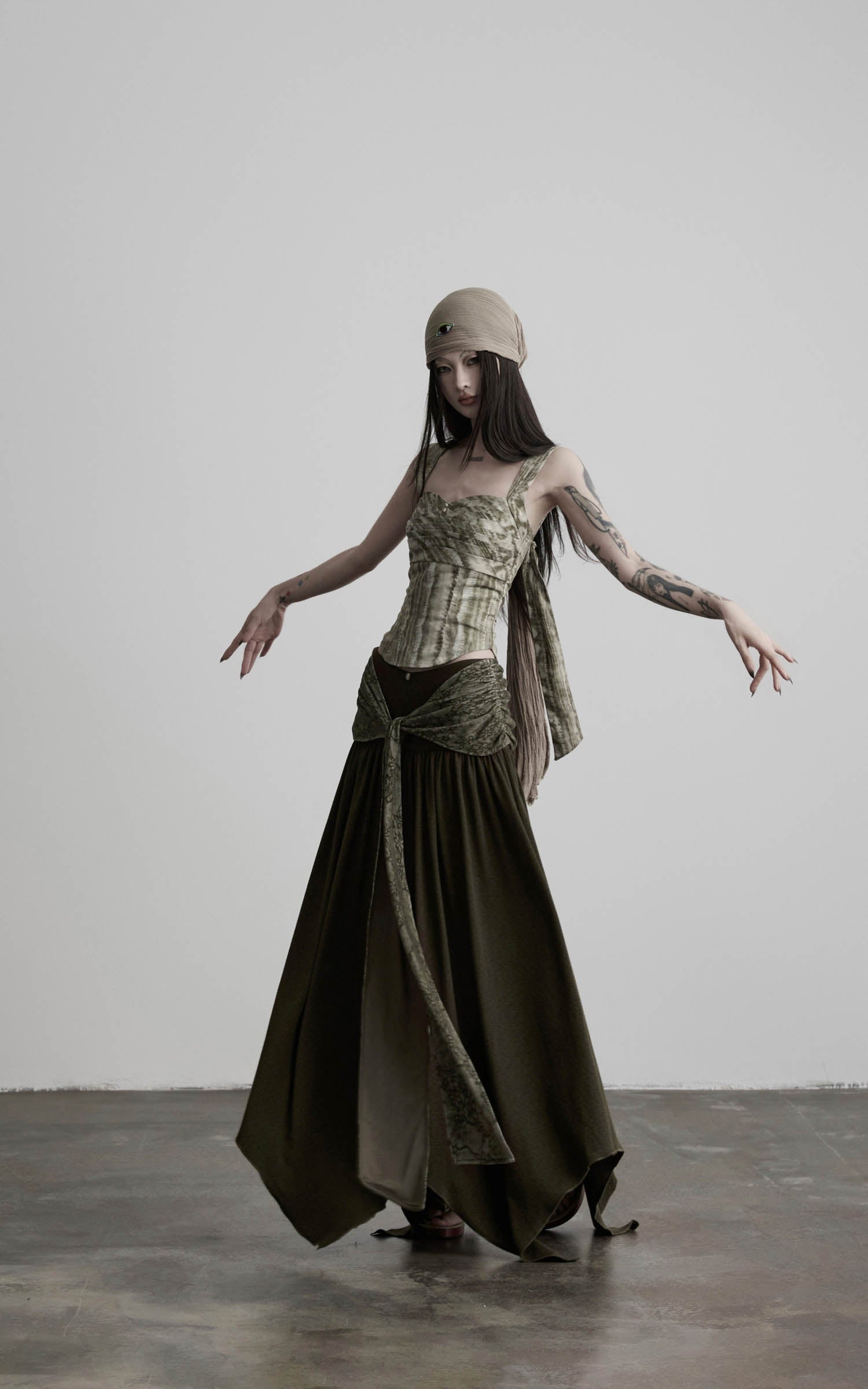 DOINDULGE Draped Wrap Waist Maxi Skirt