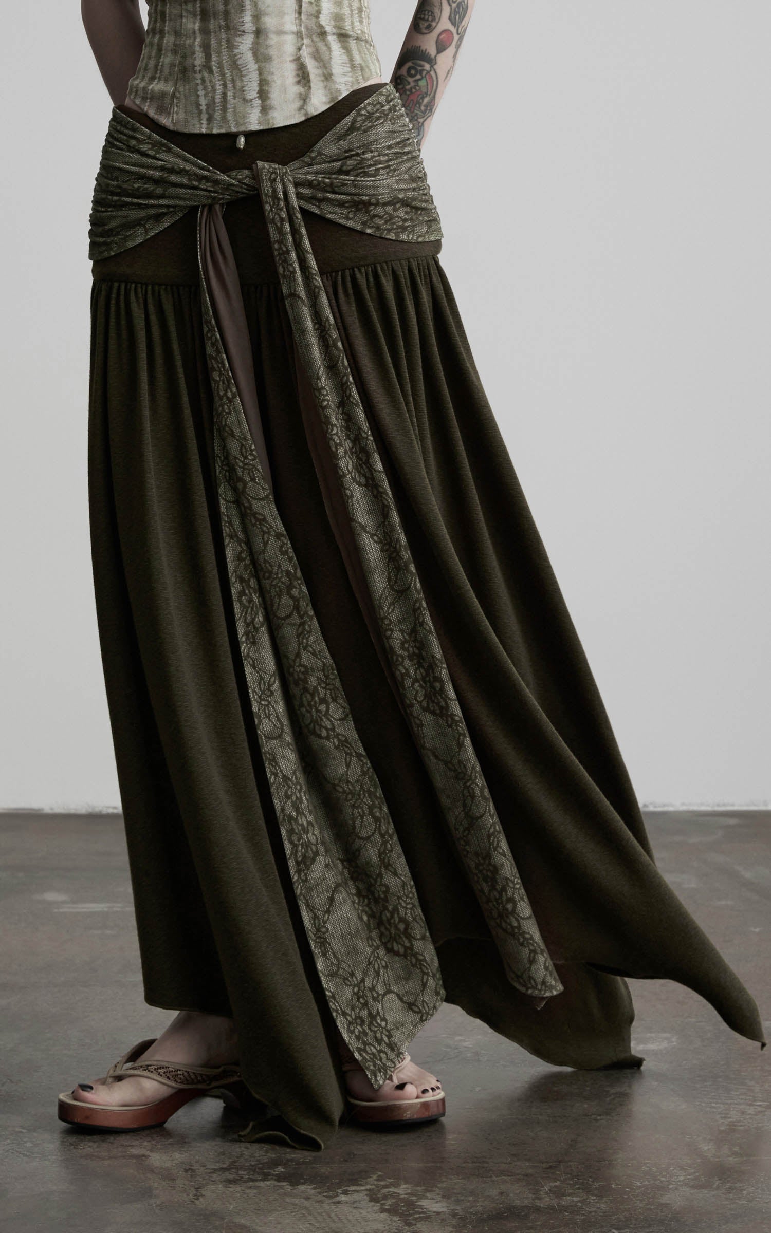 DOINDULGE Draped Wrap Waist Maxi Skirt
