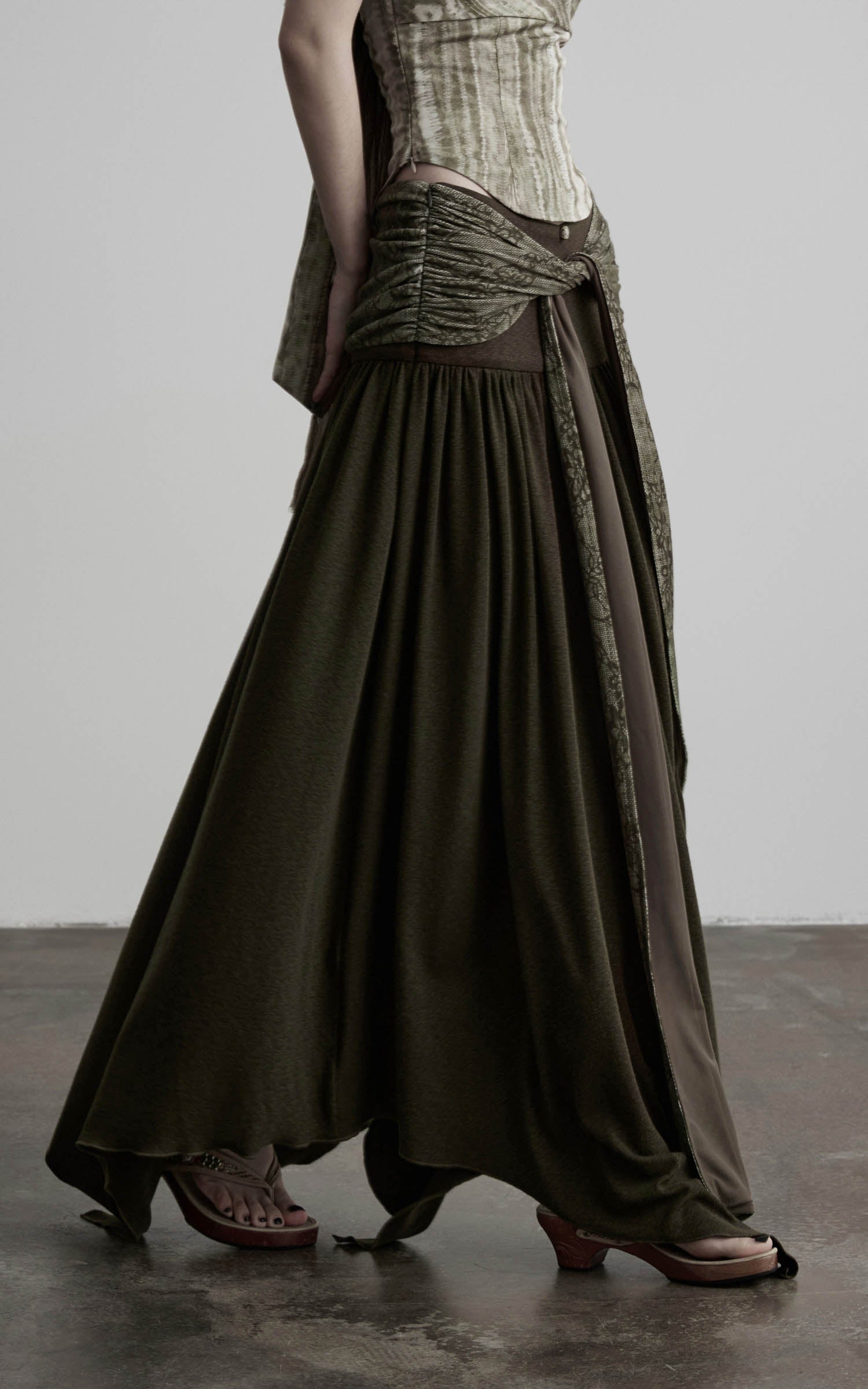 DOINDULGE Draped Wrap Waist Maxi Skirt