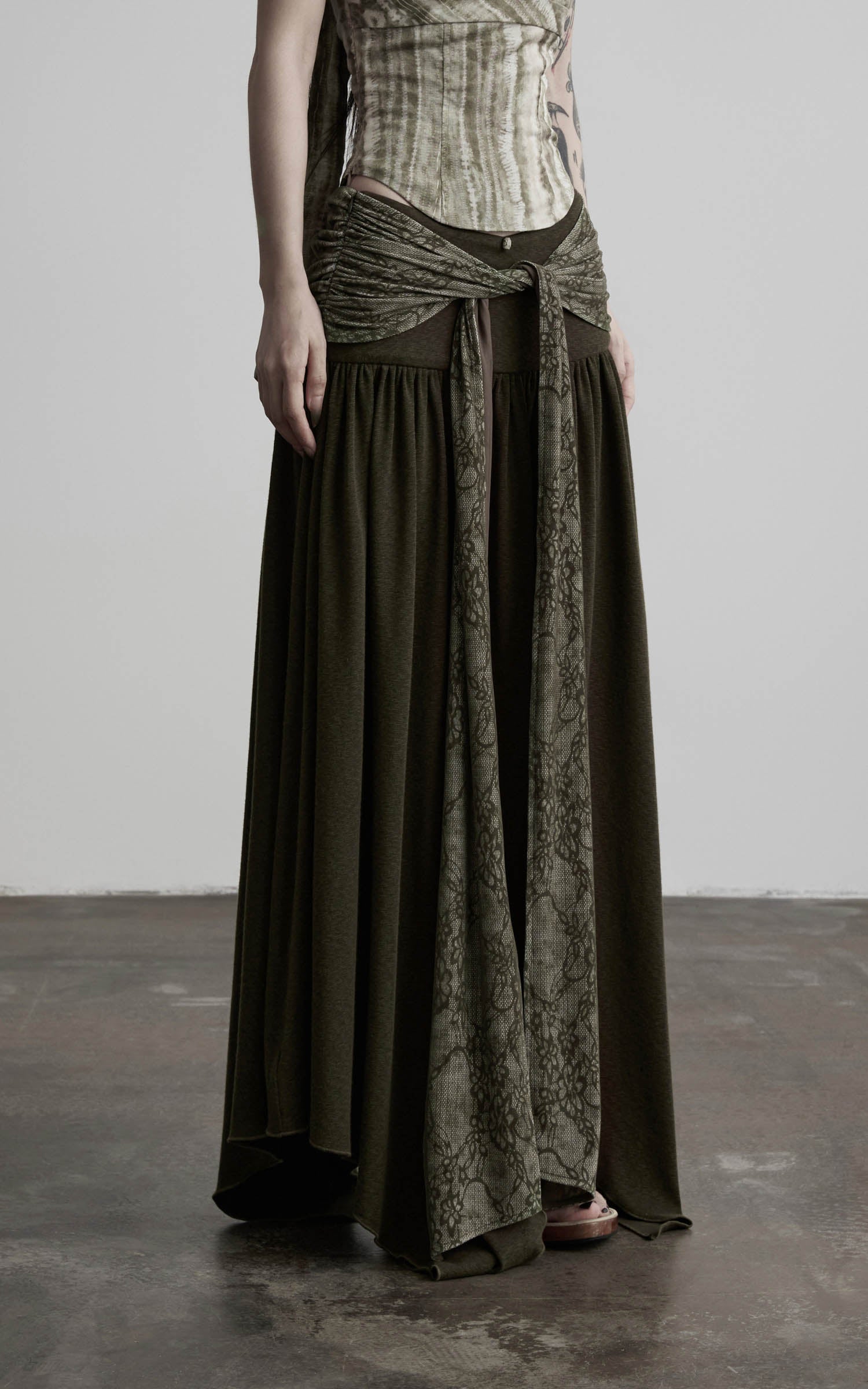 DOINDULGE Draped Wrap Waist Maxi Skirt