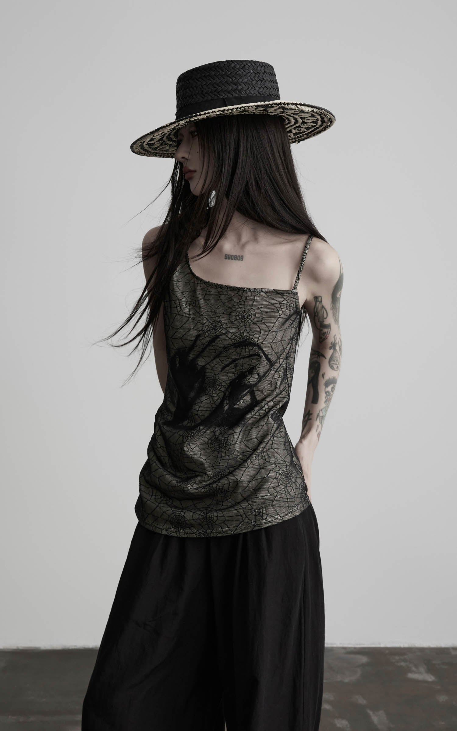 DOINDULGE Spider Web Mesh Cami Top