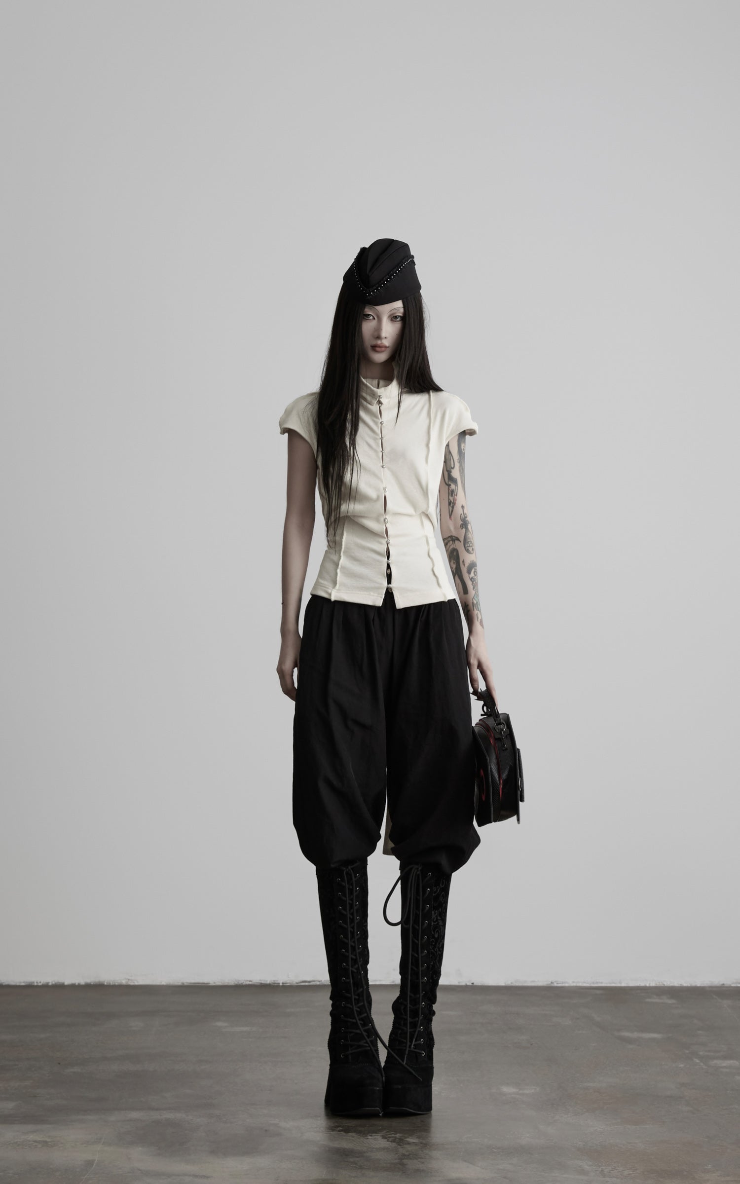 DOINDULGE Mock Neck Button Front Knit Top