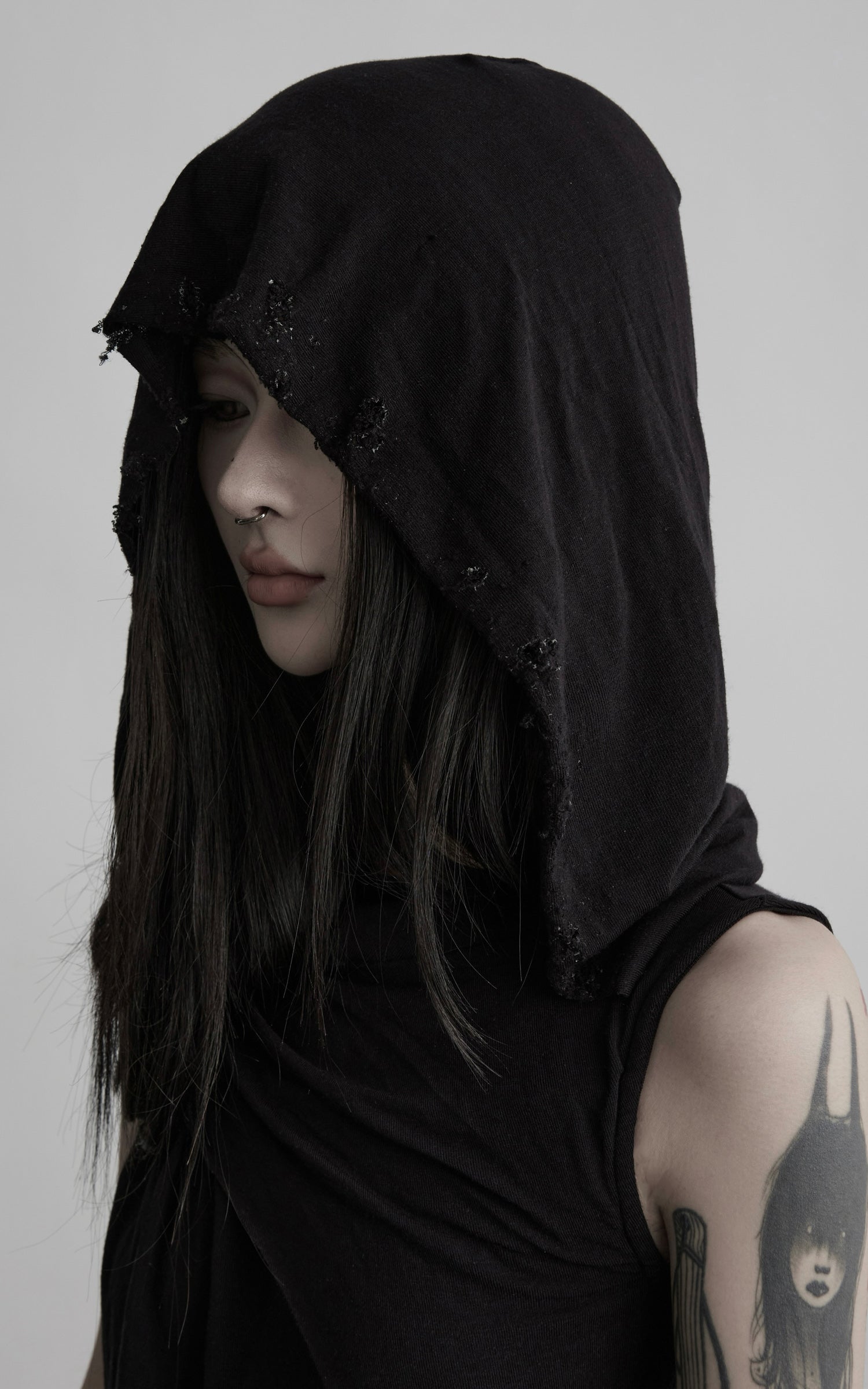DOINDULGE Hooded Draped Sleeveless Knit Top
