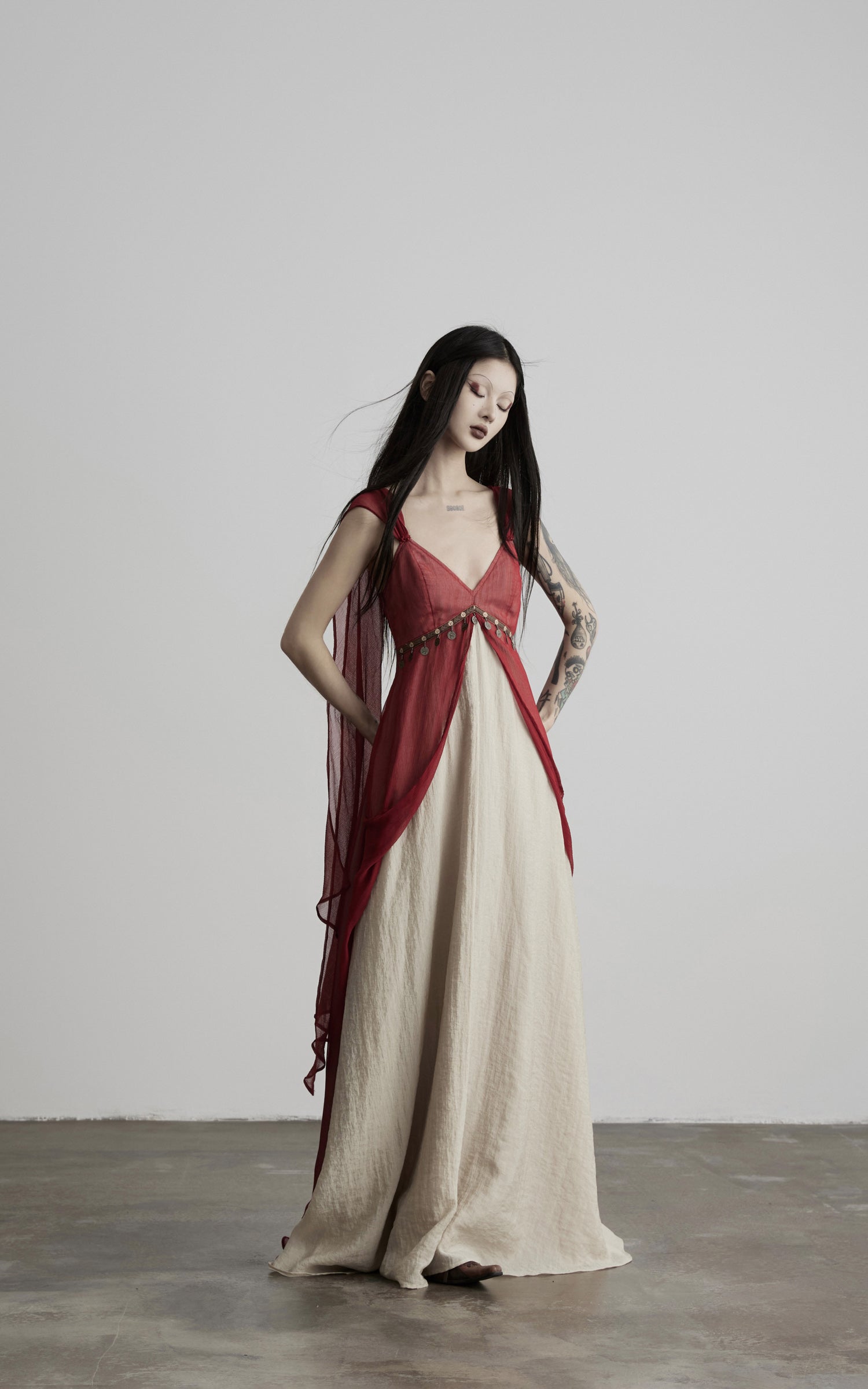 DOINDULGE V-Neck Sheer Layered Maxi Dress
