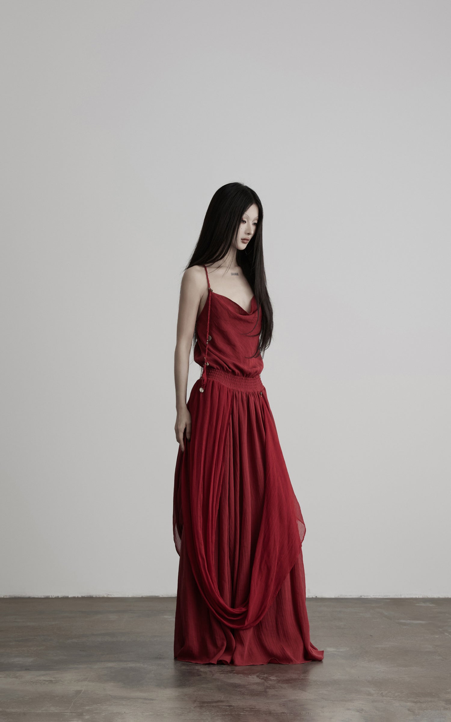 DOINDULGE Scarf Tie Cinched Cami Maxi Dress