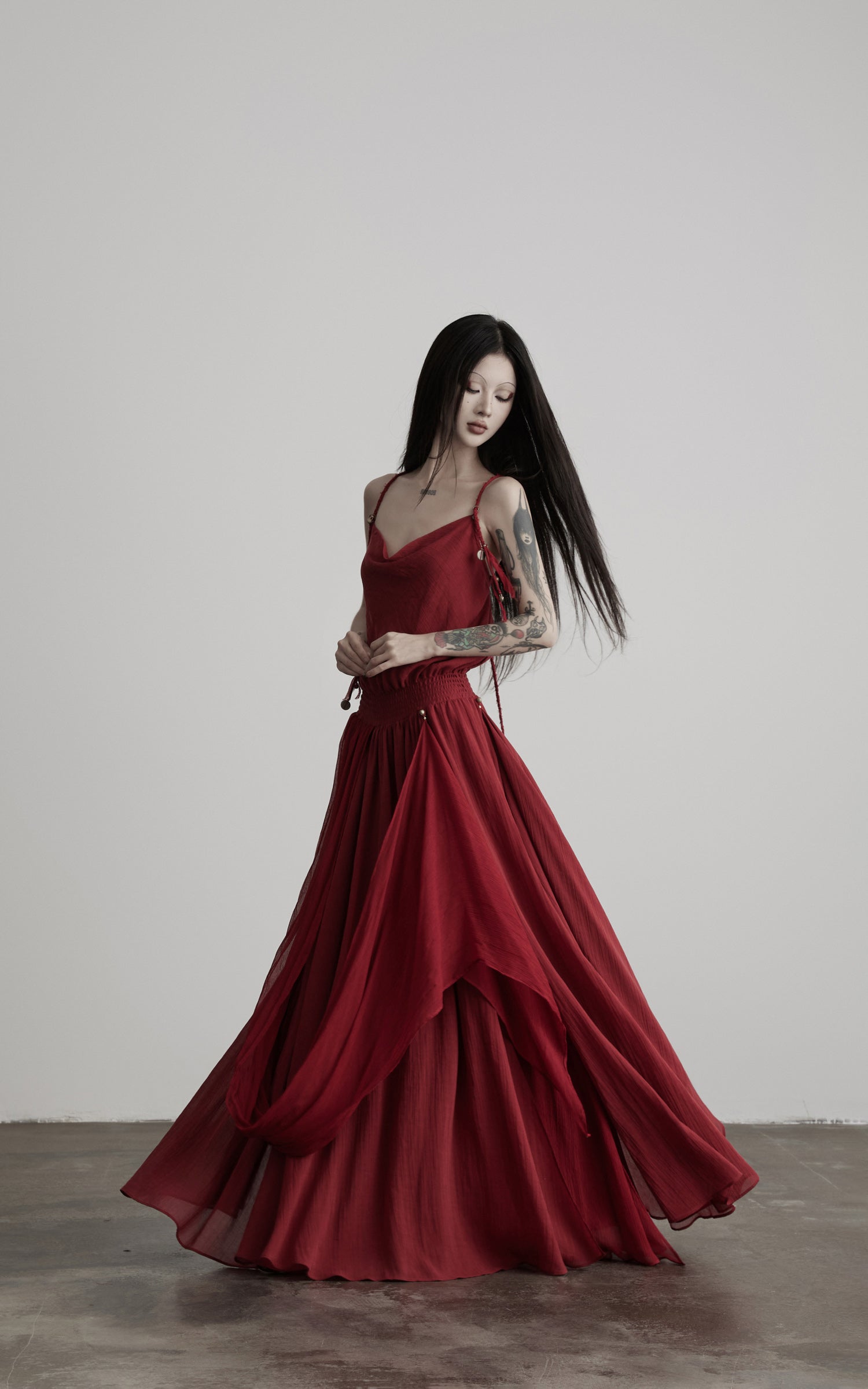 DOINDULGE Scarf Tie Cinched Cami Maxi Dress