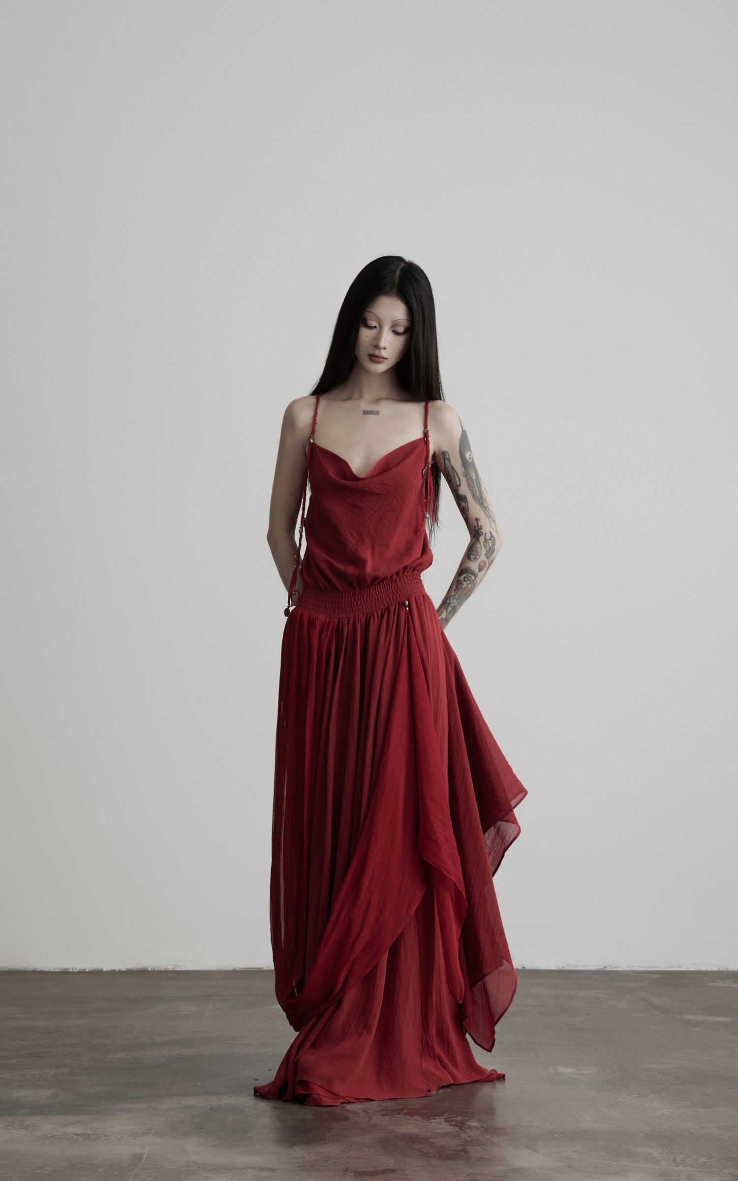 DOINDULGE Scarf Tie Cinched Cami Maxi Dress