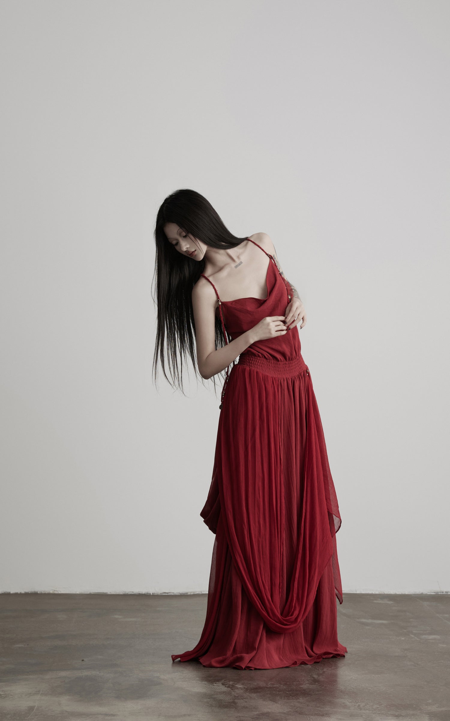 DOINDULGE Scarf Tie Cinched Cami Maxi Dress