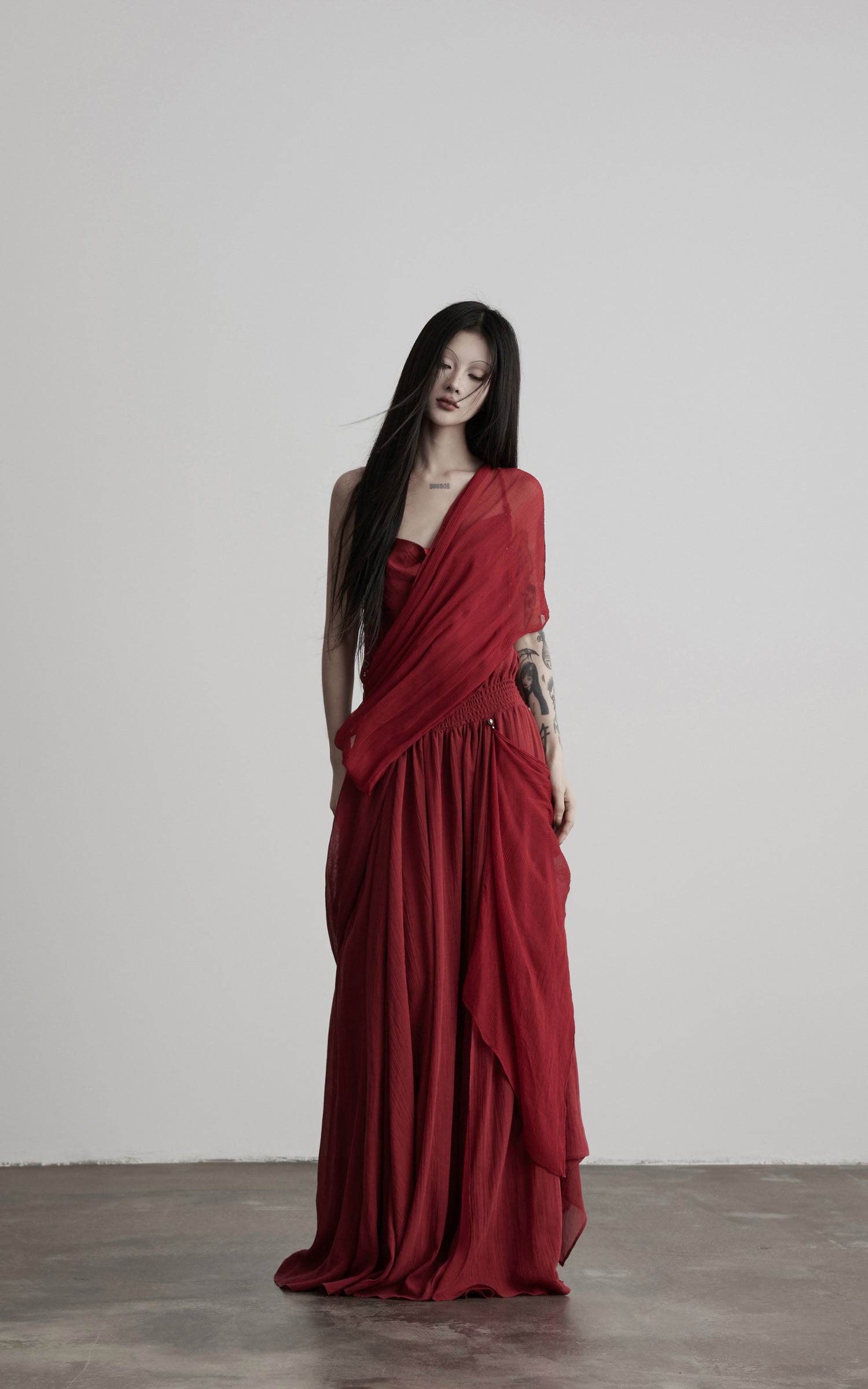 DOINDULGE Scarf Tie Cinched Cami Maxi Dress
