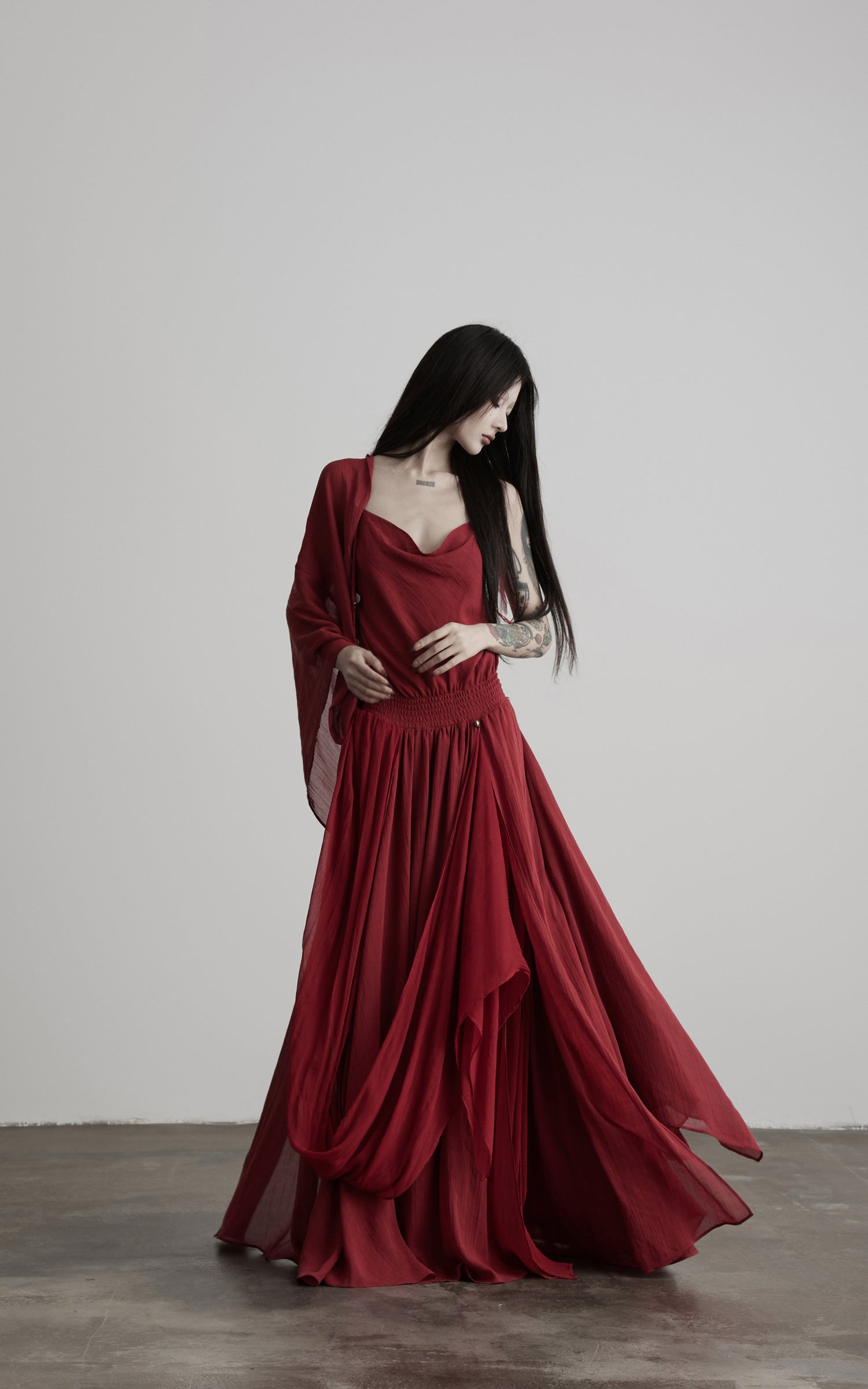DOINDULGE Scarf Tie Cinched Cami Maxi Dress