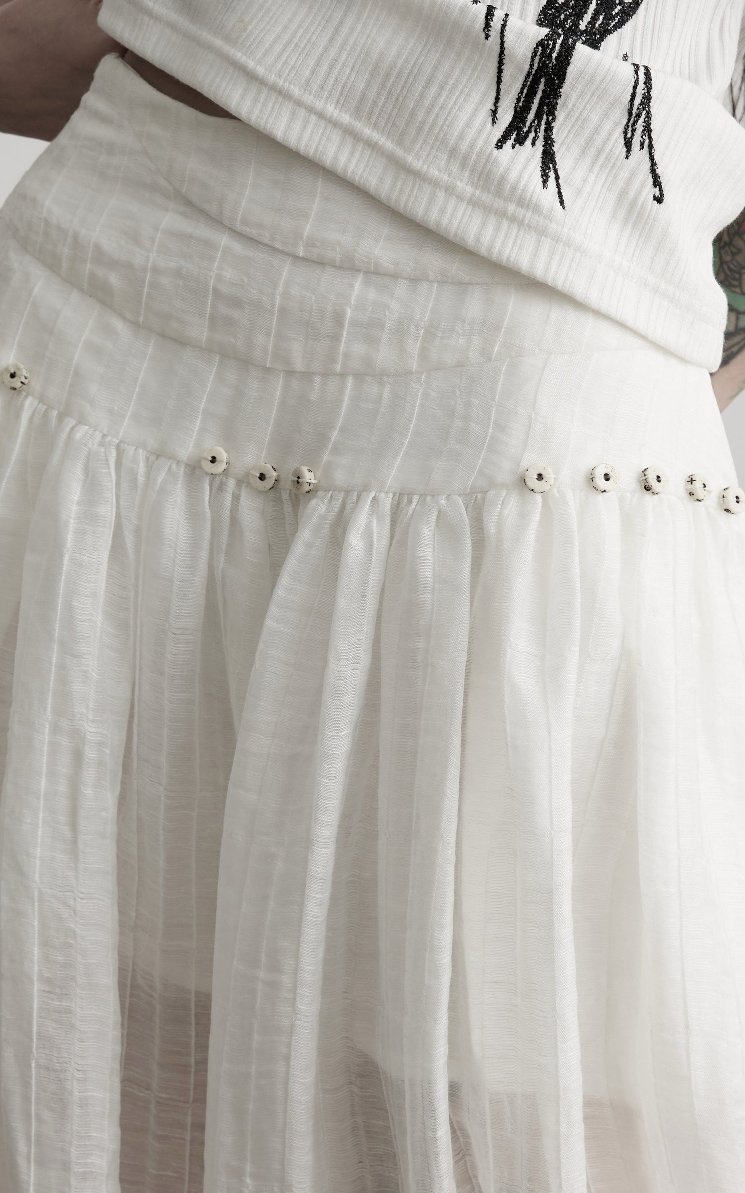 DOINDULGE Low-Rise Sheer Gathered Wide-Leg Pants