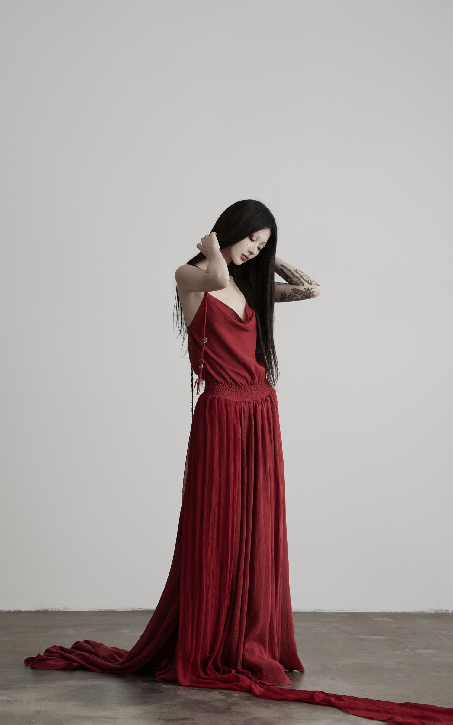 DOINDULGE Scarf Tie Cinched Cami Maxi Dress