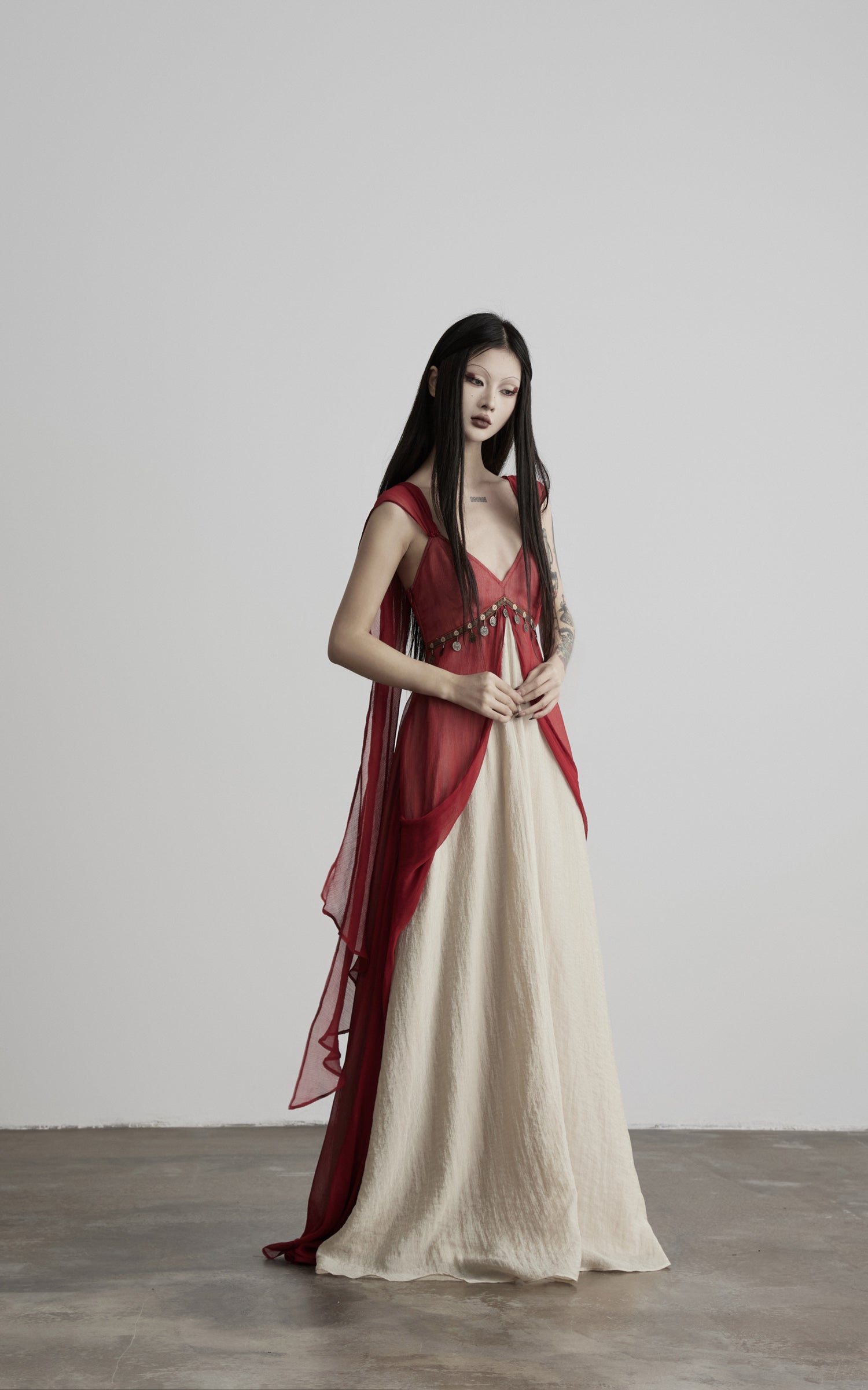 DOINDULGE V-Neck Sheer Layered Maxi Dress