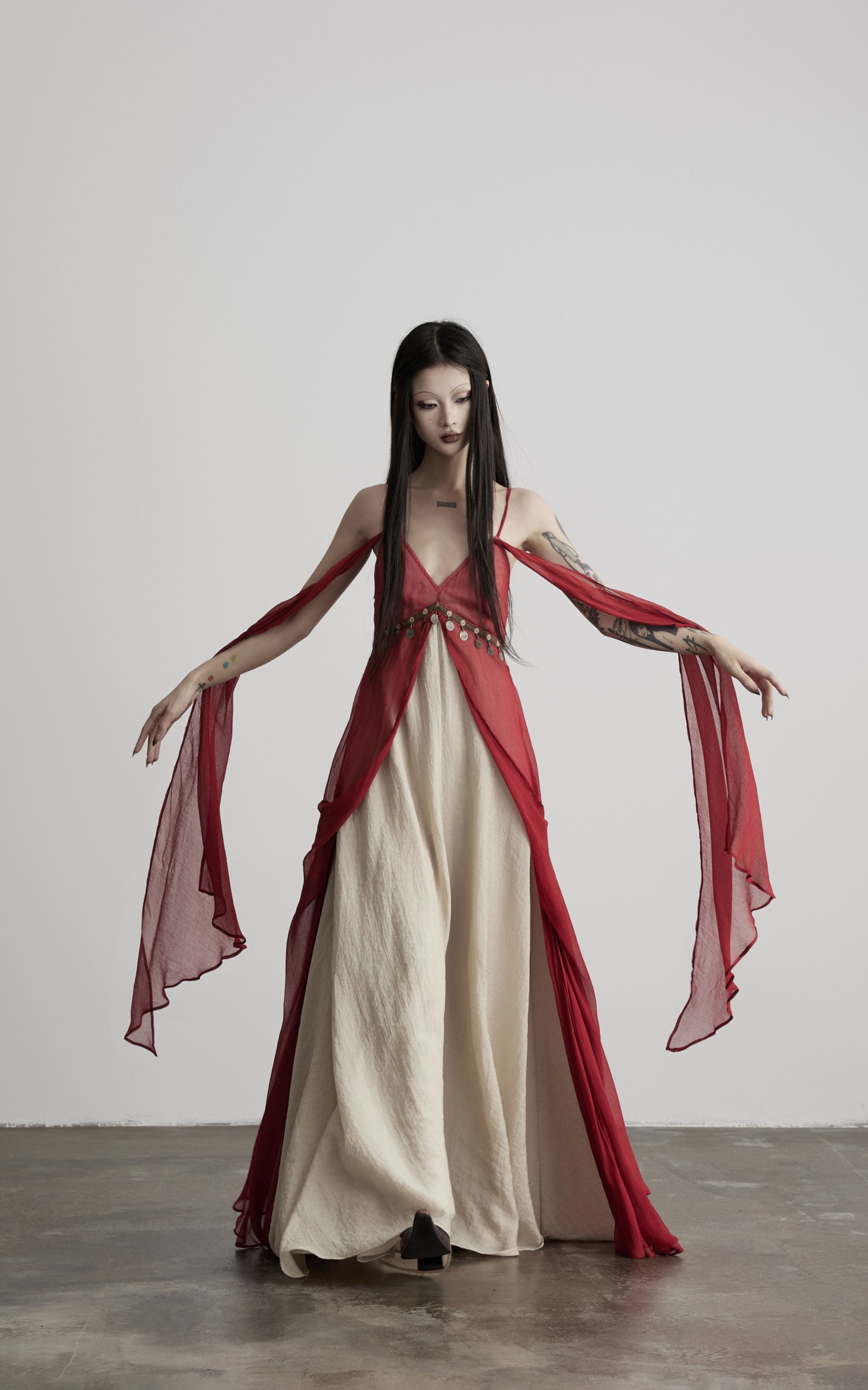 DOINDULGE V-Neck Sheer Layered Maxi Dress