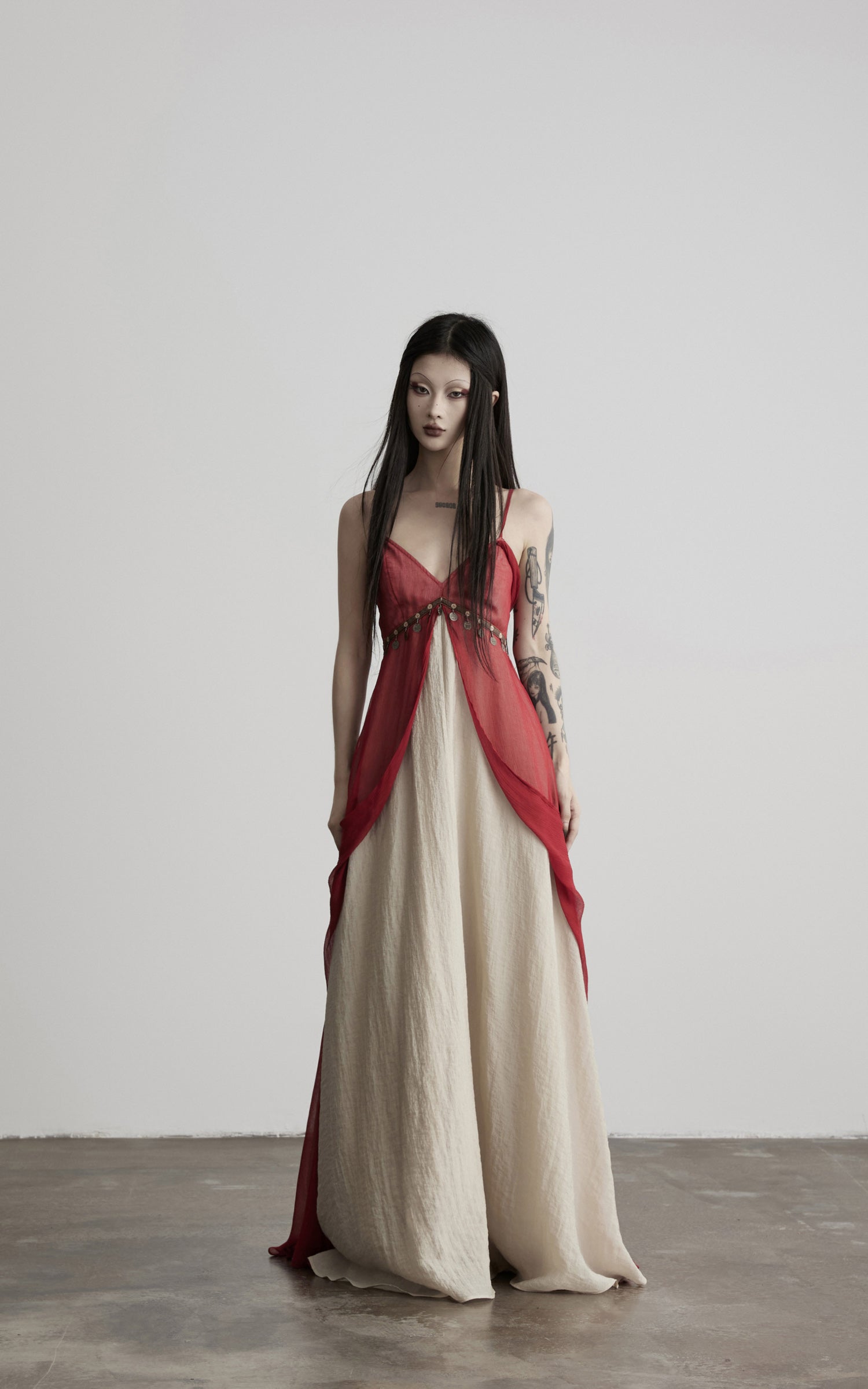 DOINDULGE V-Neck Sheer Layered Maxi Dress