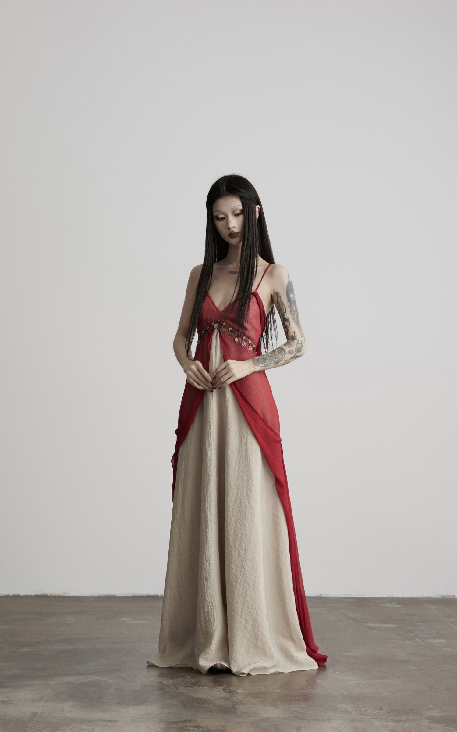 DOINDULGE V-Neck Sheer Layered Maxi Dress