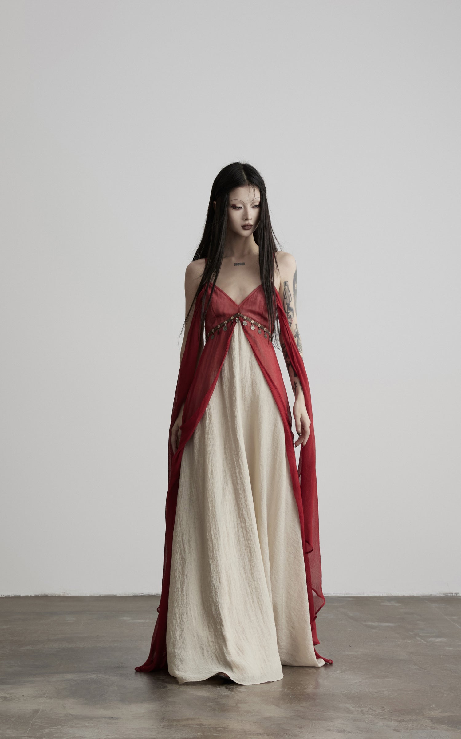 DOINDULGE V-Neck Sheer Layered Maxi Dress
