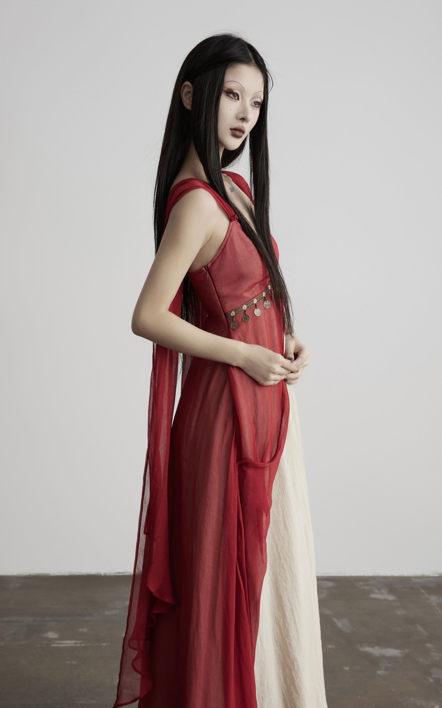 DOINDULGE V-Neck Sheer Layered Maxi Dress