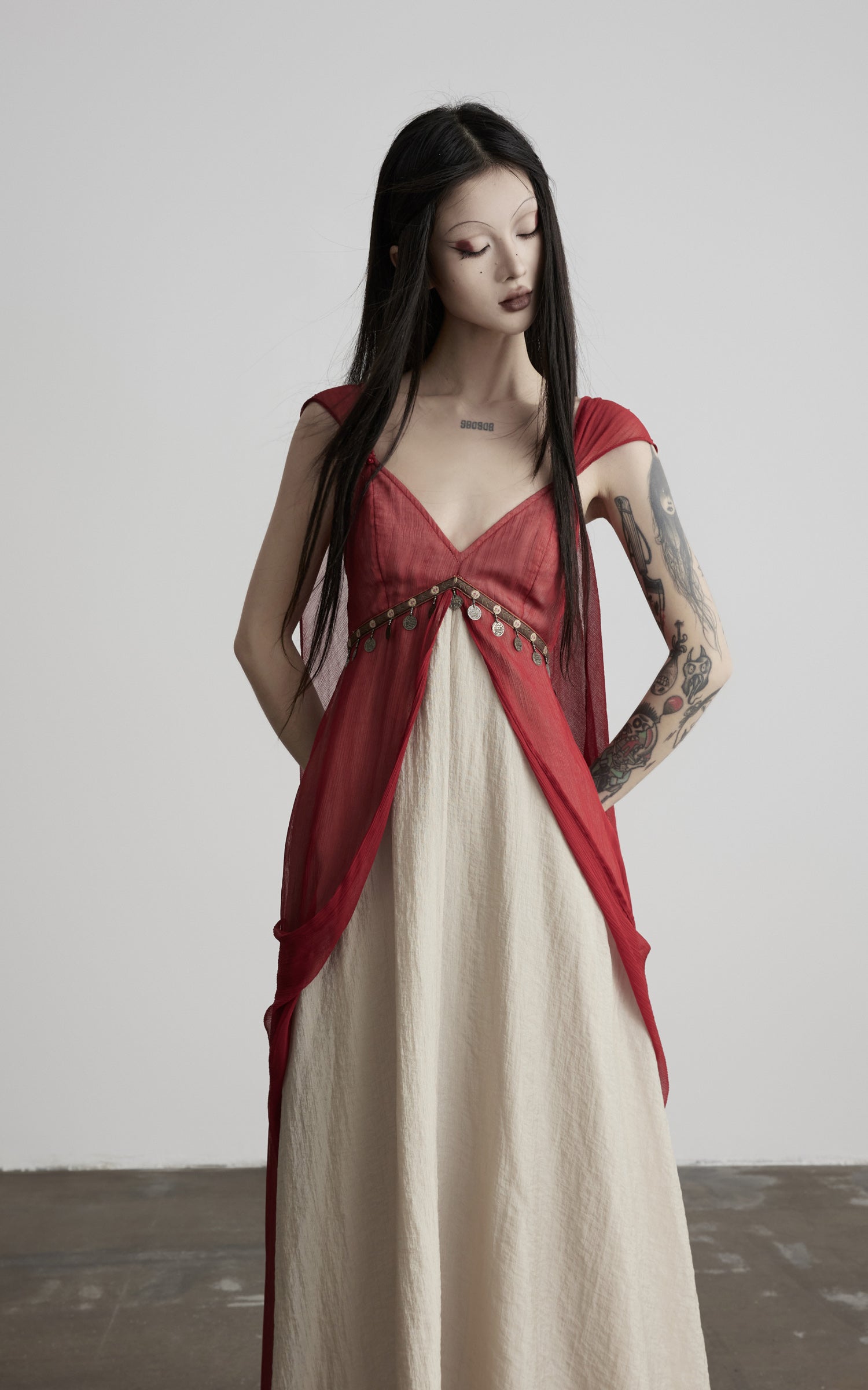 DOINDULGE V-Neck Sheer Layered Maxi Dress