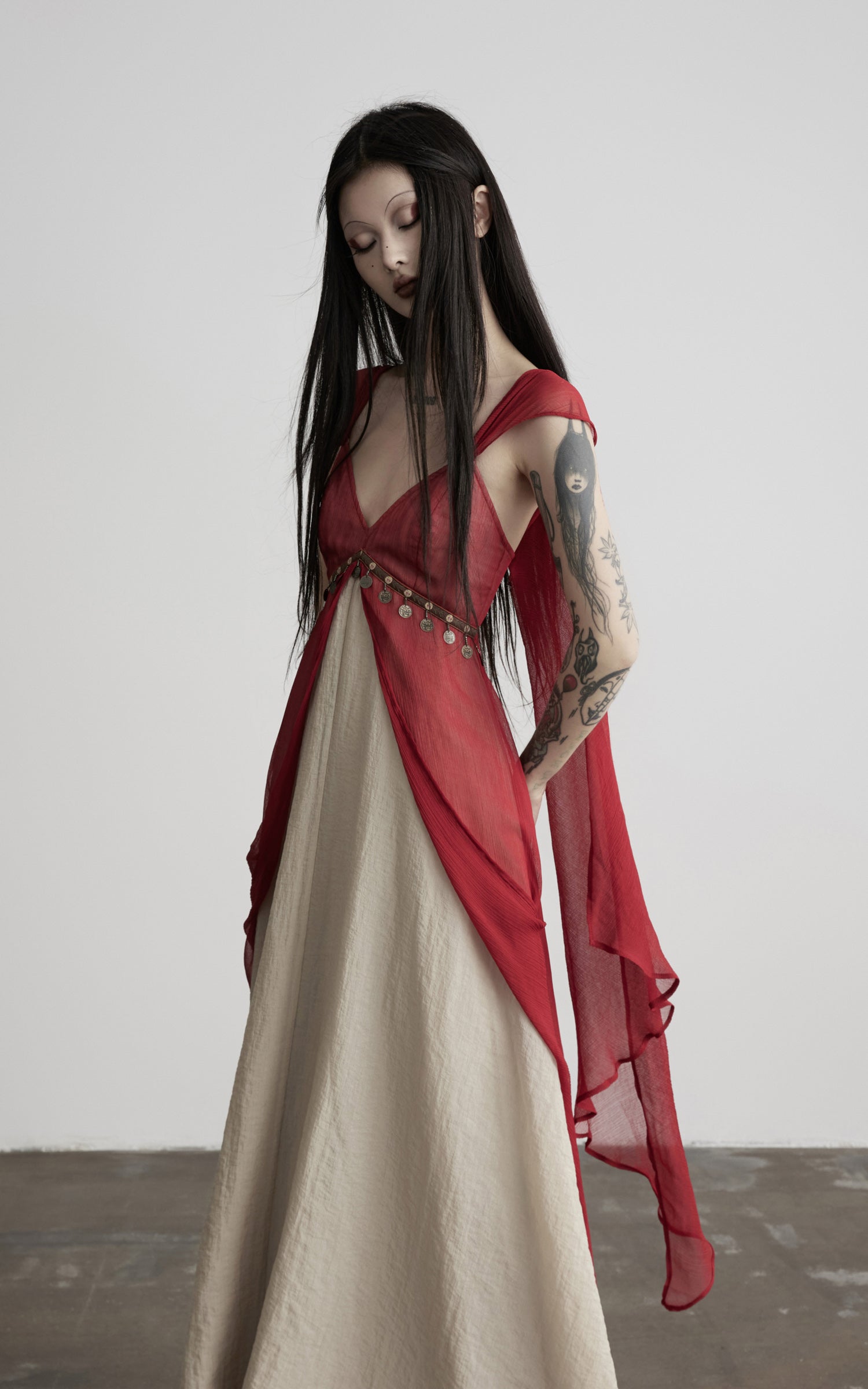 DOINDULGE V-Neck Sheer Layered Maxi Dress