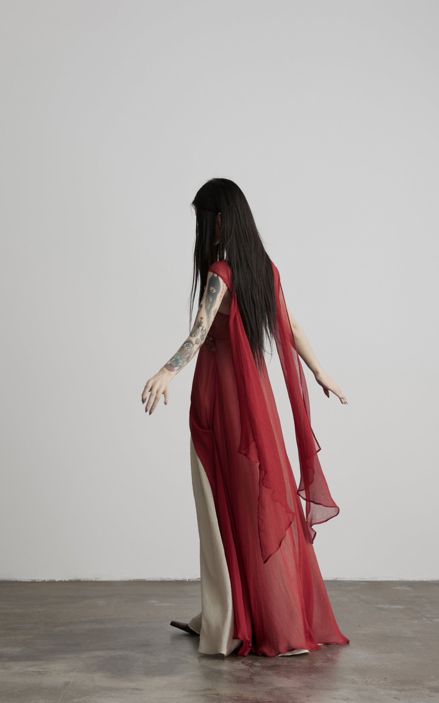 DOINDULGE V-Neck Sheer Layered Maxi Dress