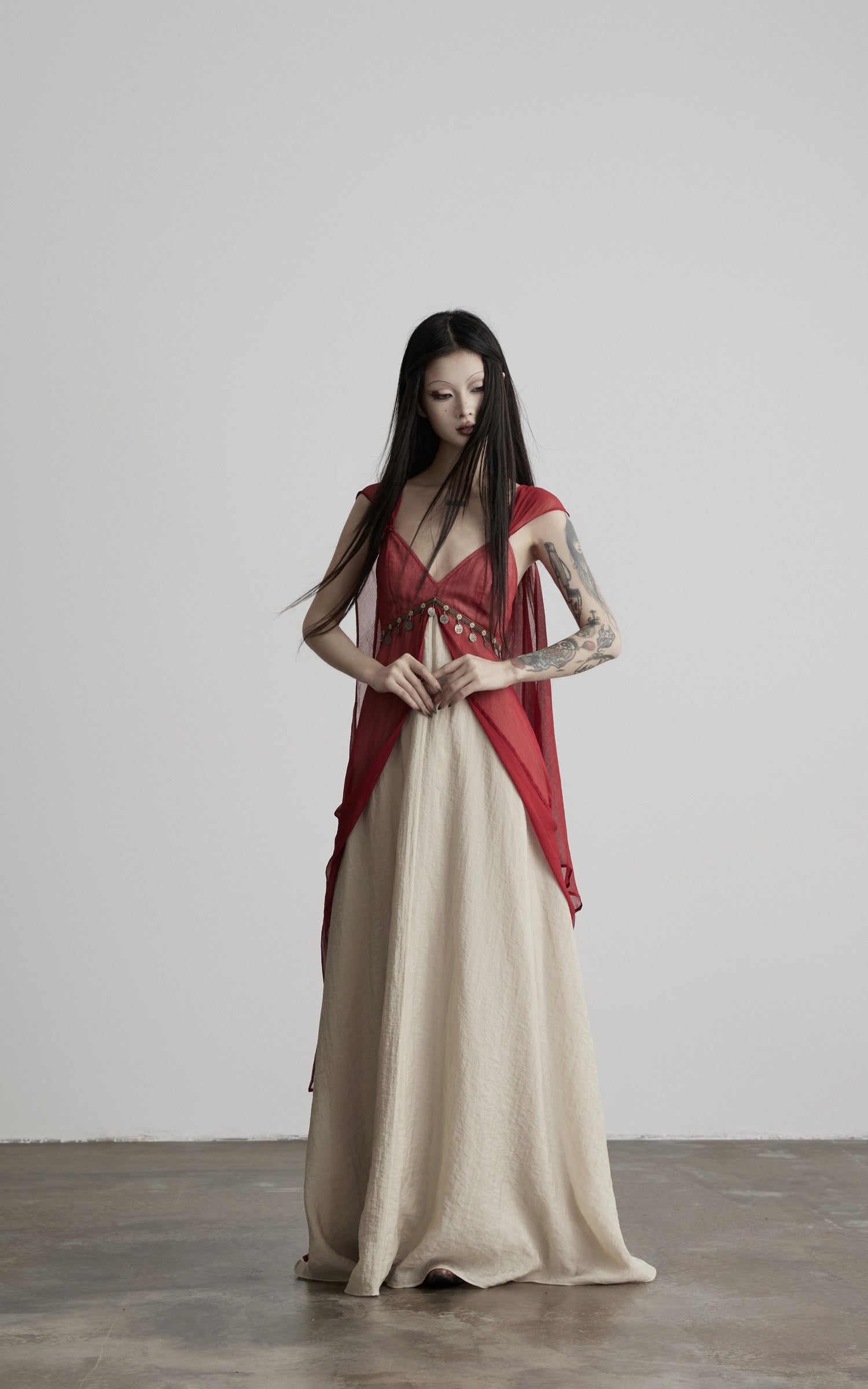 DOINDULGE V-Neck Sheer Layered Maxi Dress