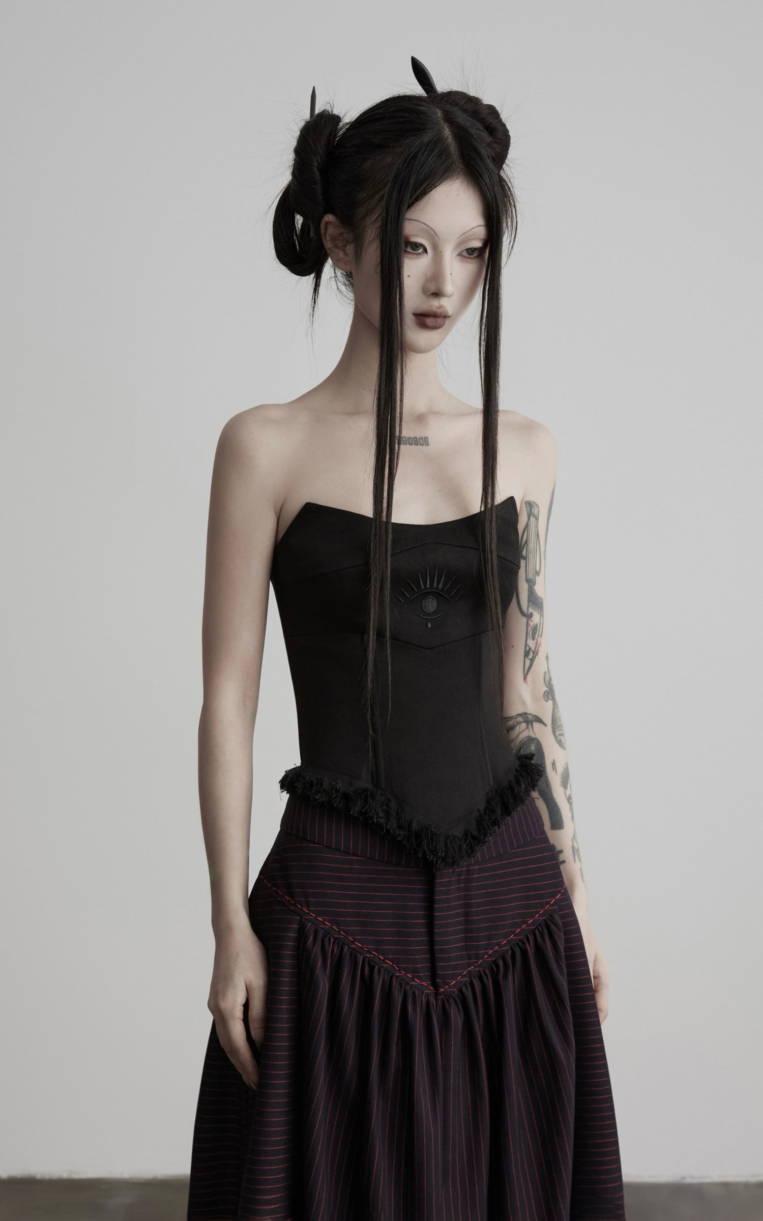DOINDULGE Strapless Embroidered Fringe Corset Top