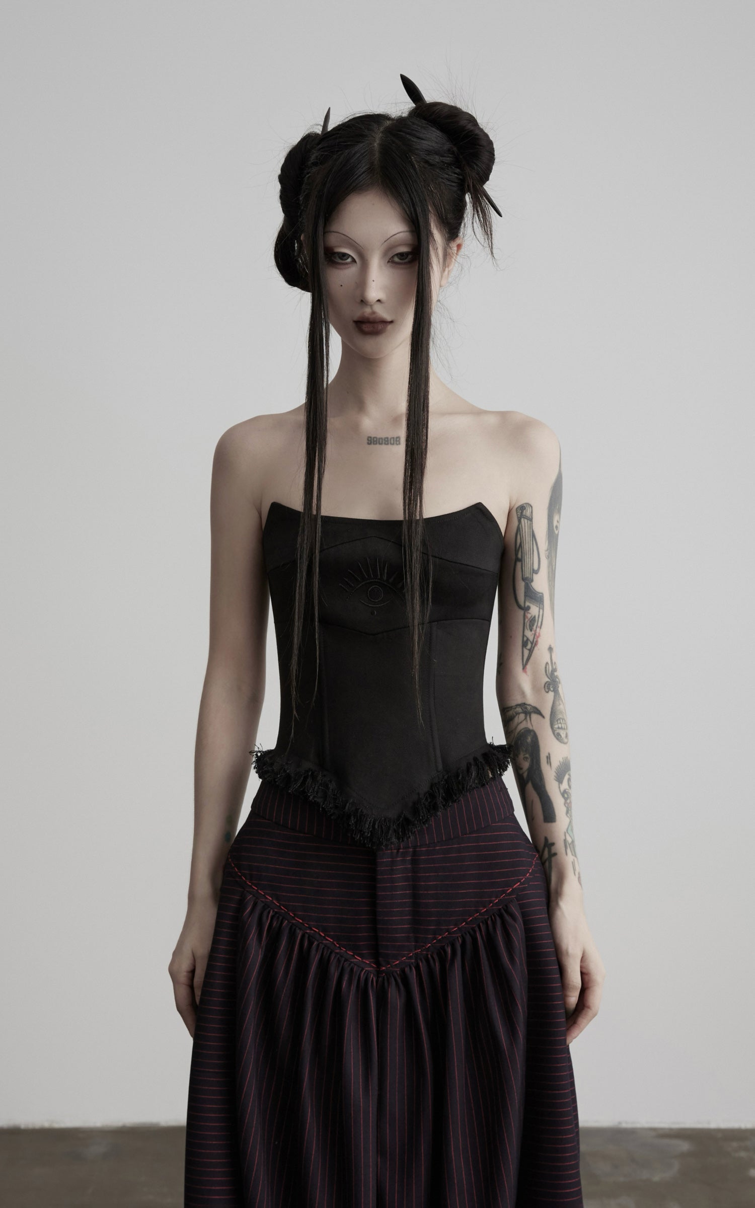 DOINDULGE Strapless Embroidered Fringe Corset Top