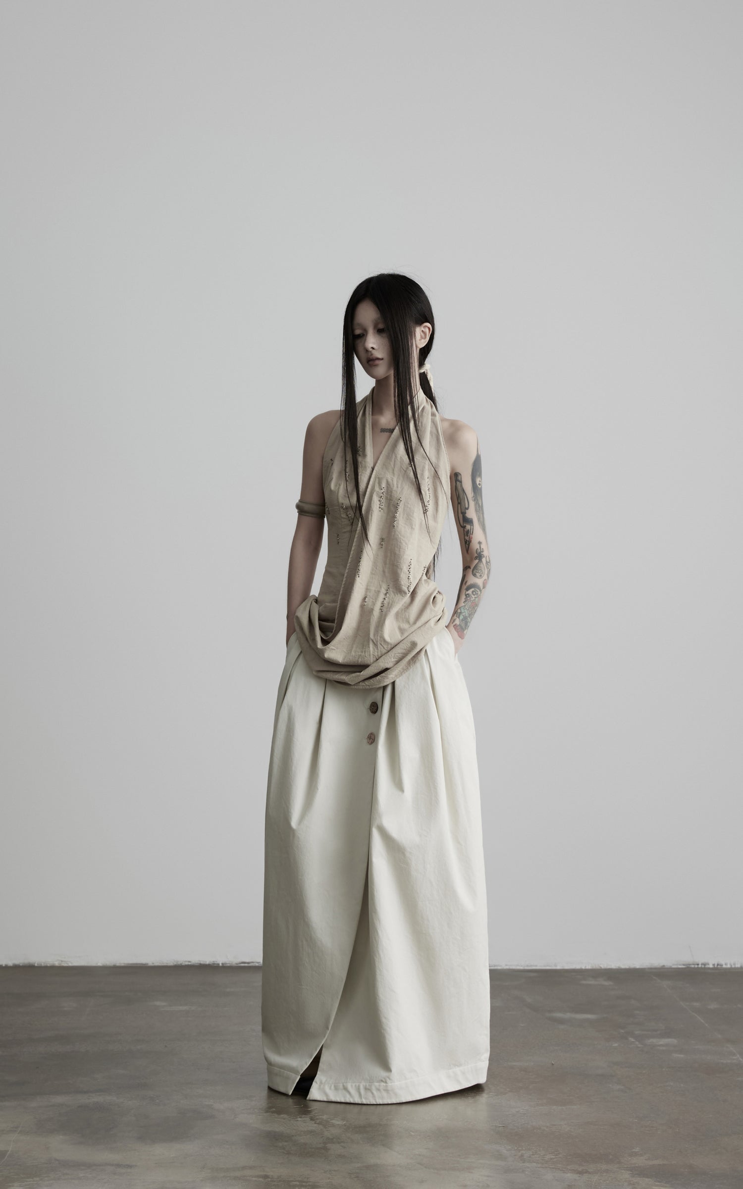 DOINDULGE Halter Neck Draped Tank Top