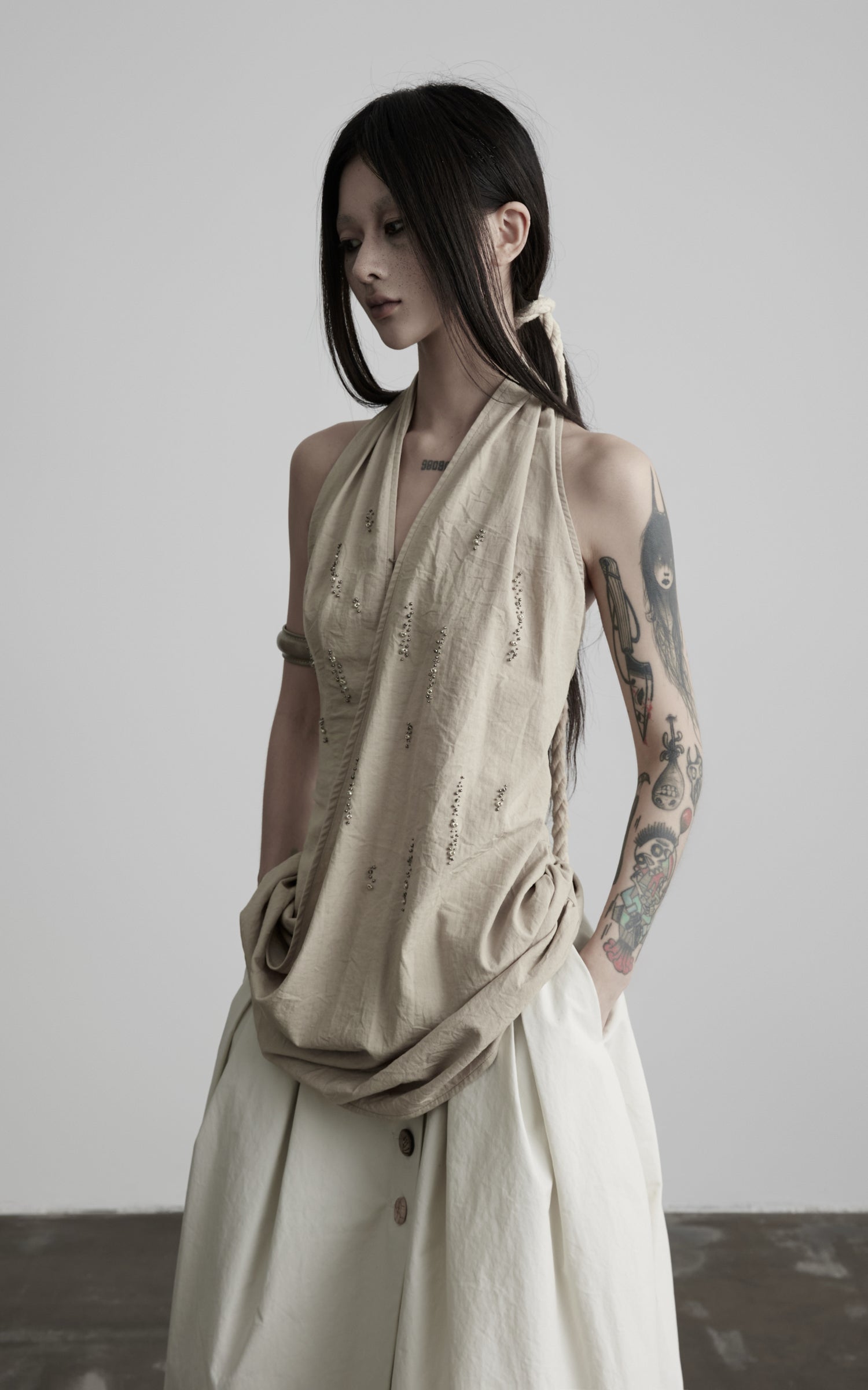 DOINDULGE Halter Neck Draped Tank Top