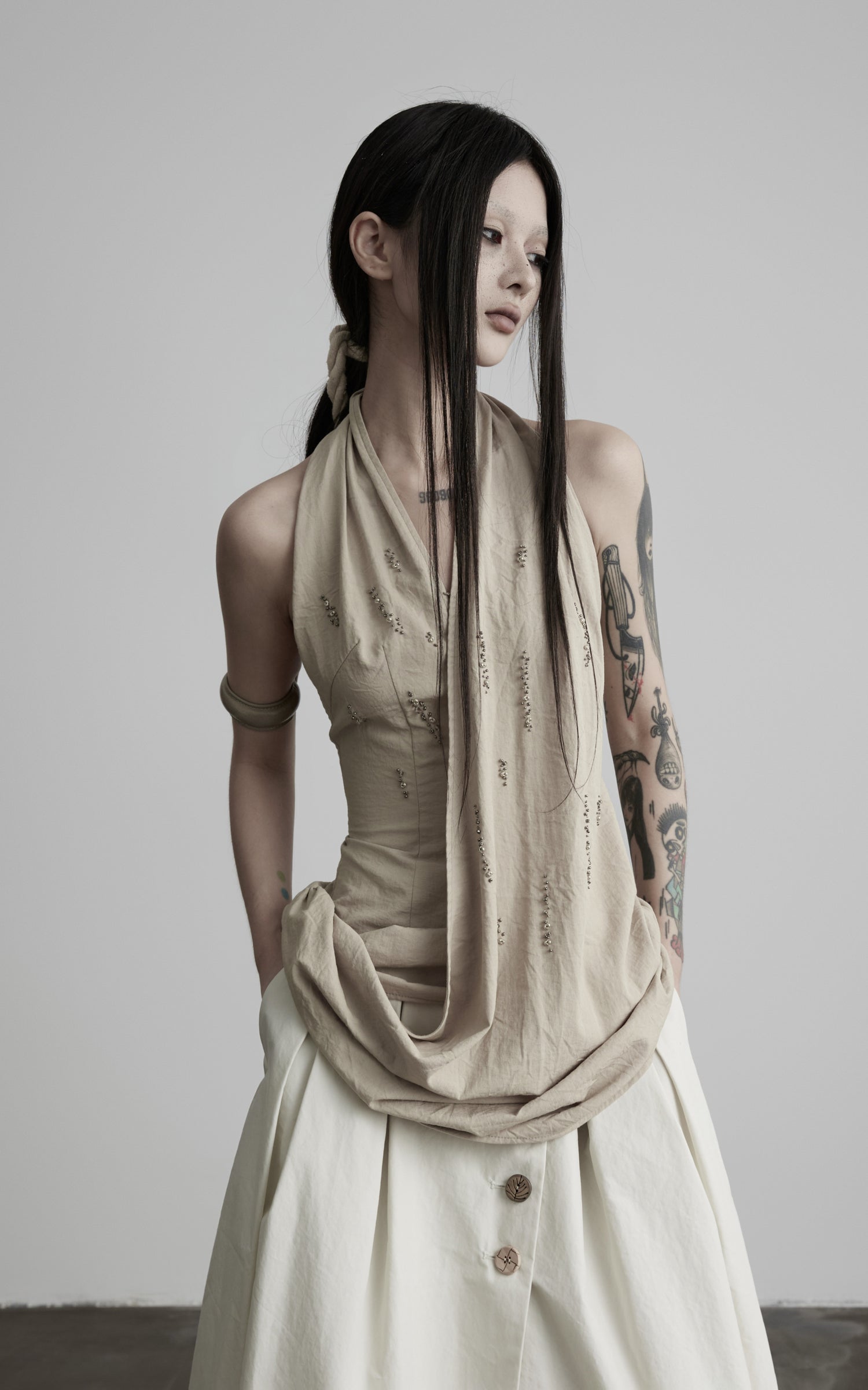 DOINDULGE Halter Neck Draped Tank Top