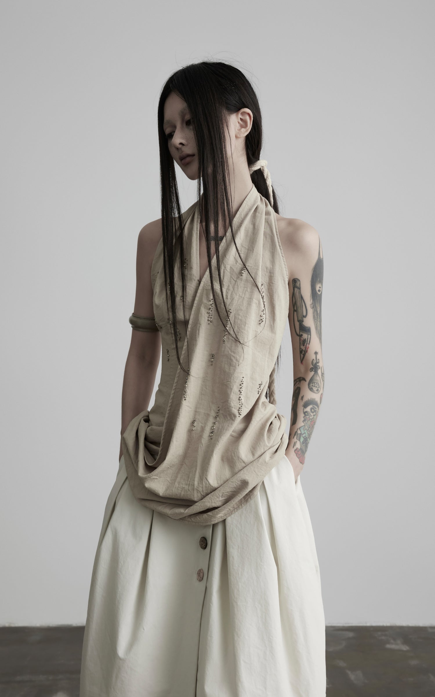 DOINDULGE Halter Neck Draped Tank Top