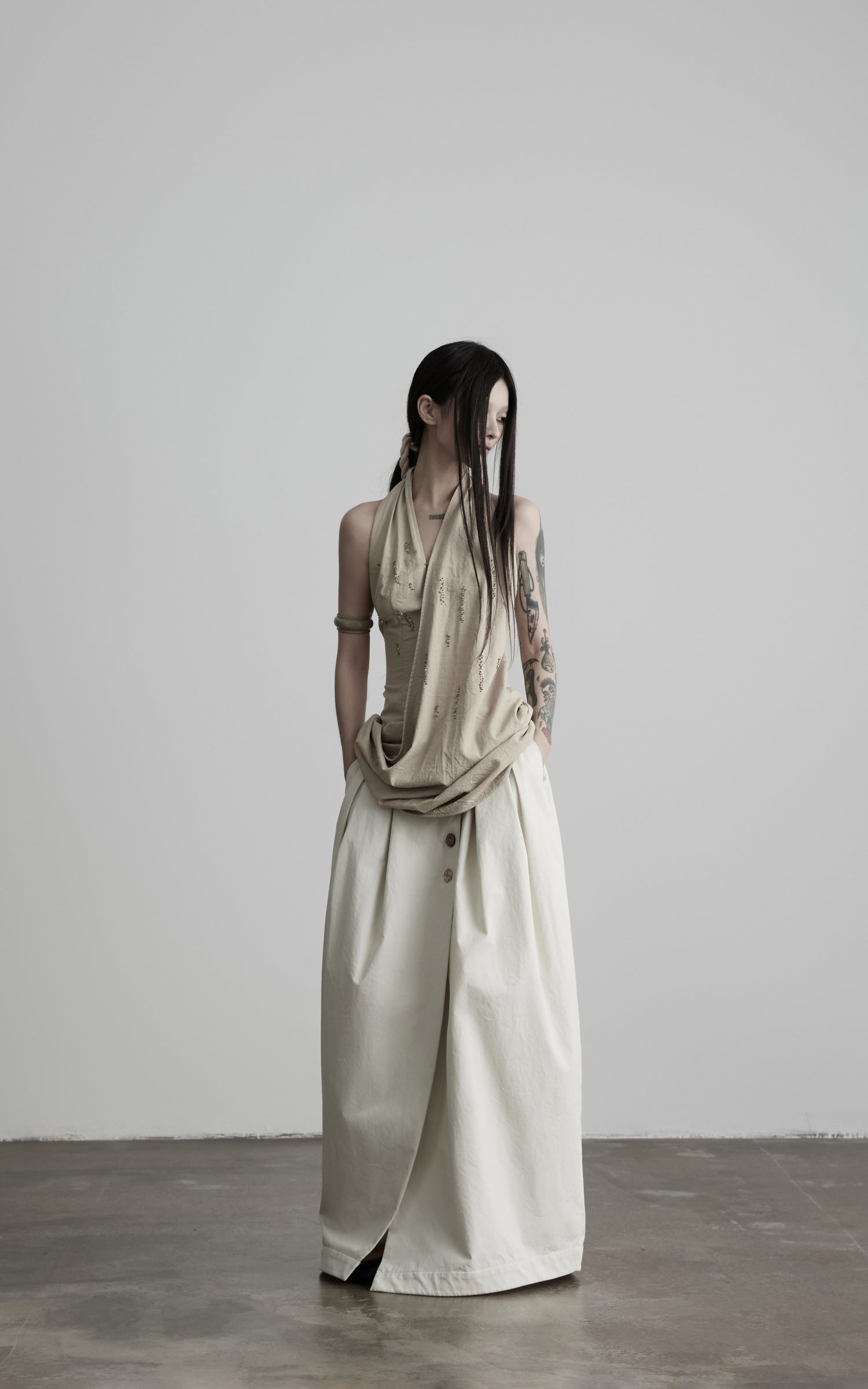 DOINDULGE Halter Neck Draped Tank Top