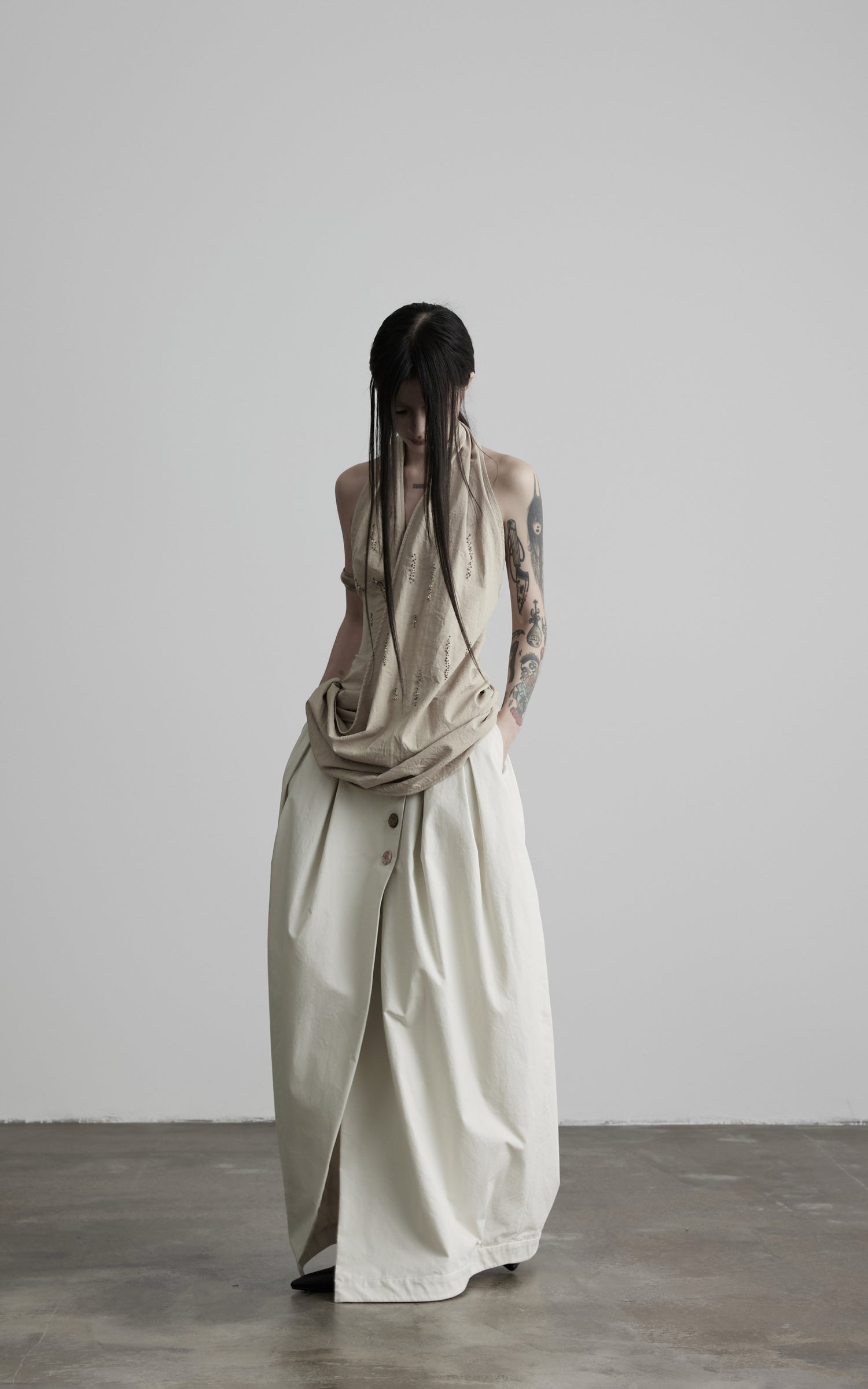 DOINDULGE Halter Neck Draped Tank Top