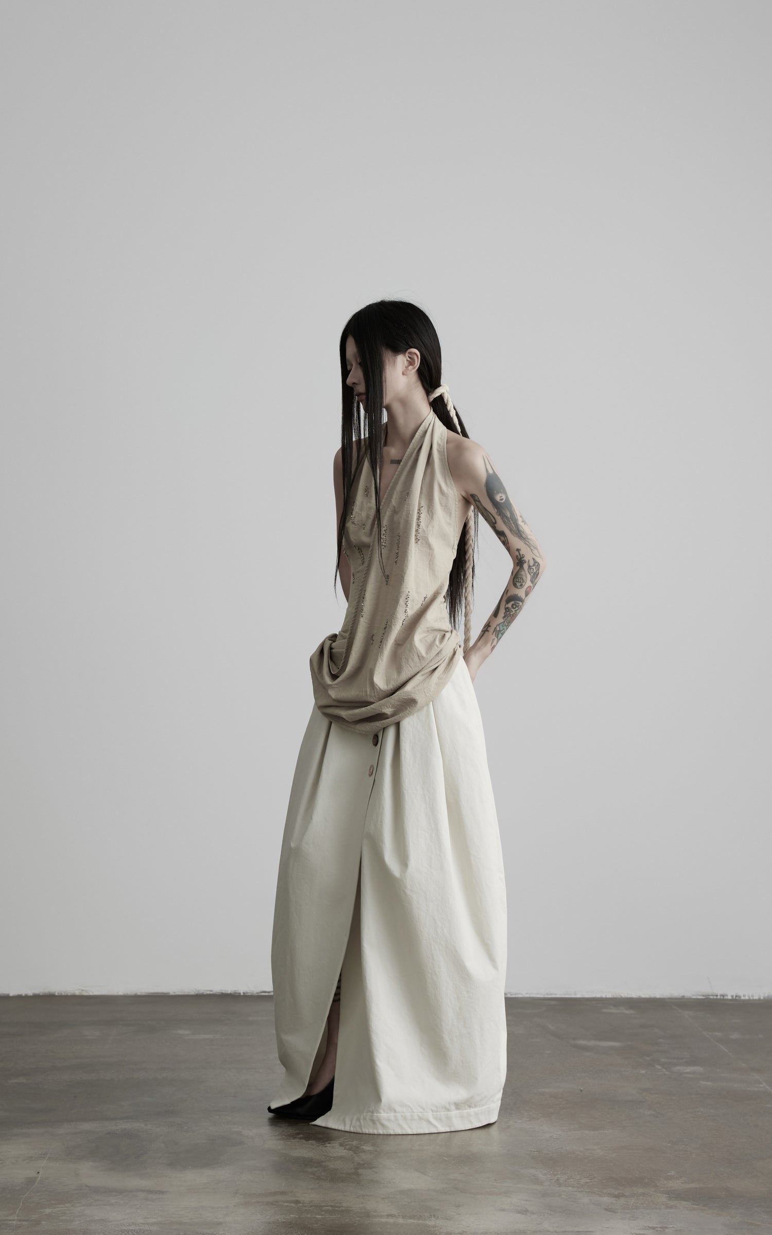 DOINDULGE Halter Neck Draped Tank Top
