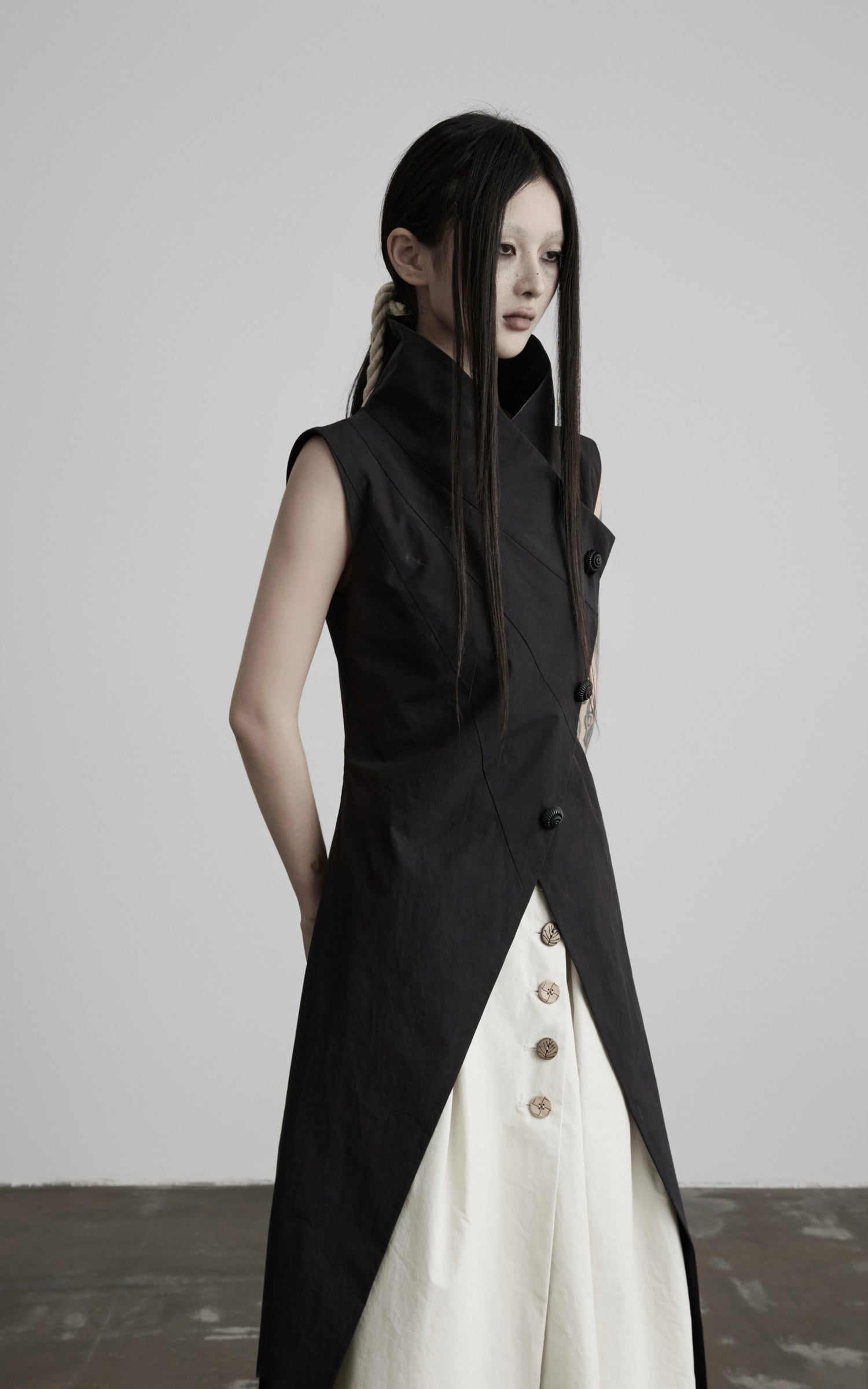 DOINDULGE High Collar Longline Vest Dress