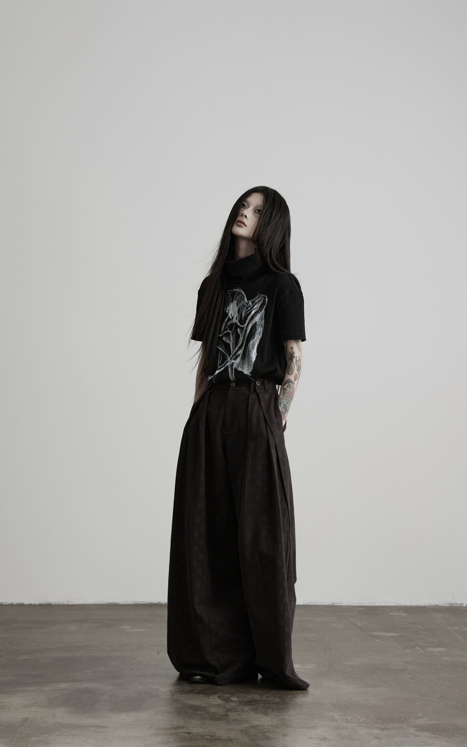 DOINDULGE High Waist Pleated Wide Leg Pants