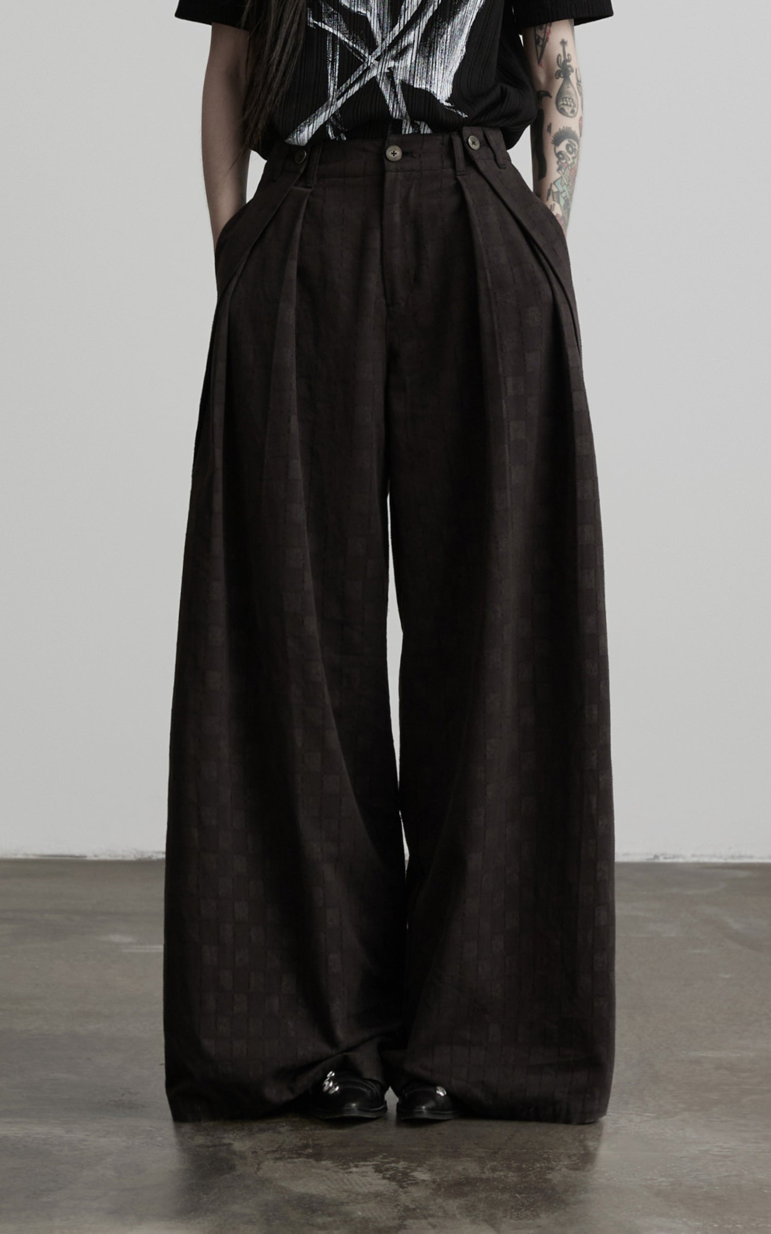 DOINDULGE High Waist Pleated Wide Leg Pants