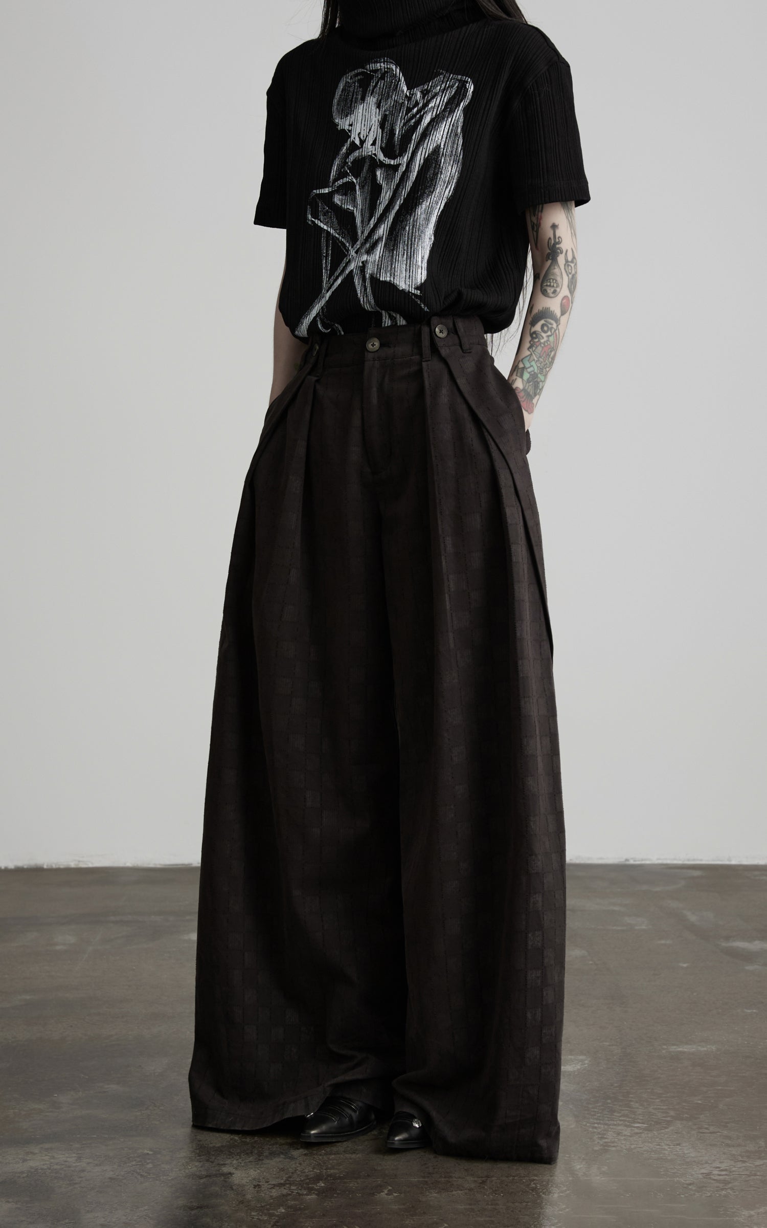 DOINDULGE High Waist Pleated Wide Leg Pants