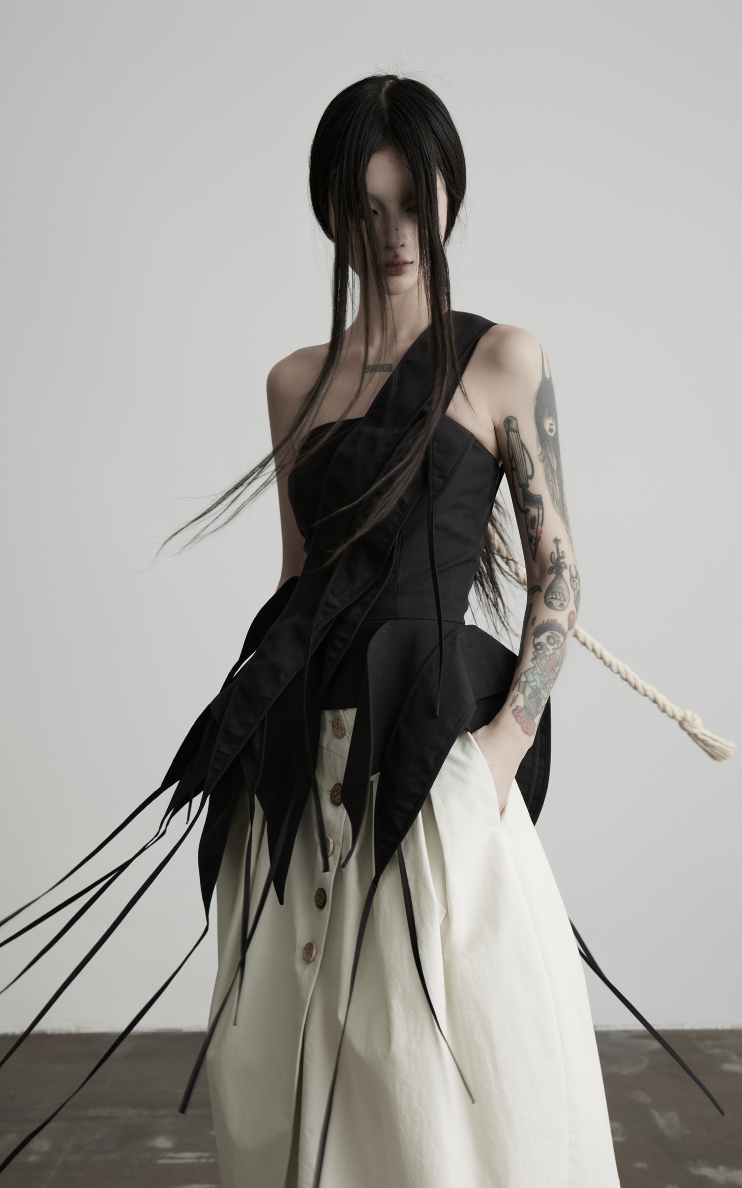 DOINDULGE One-Shoulder Asymmetric Sculptural Corset Top