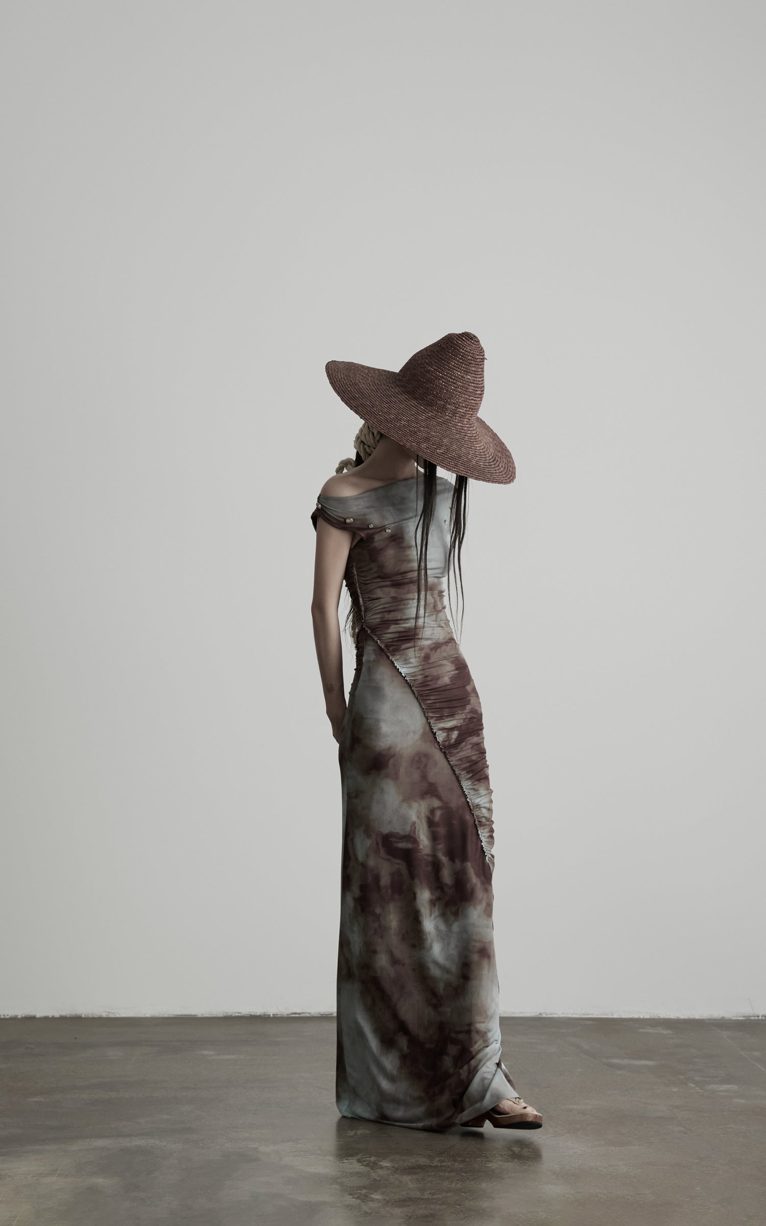 DOINDULGE Off Shoulder Ruched Mesh Maxi Dress