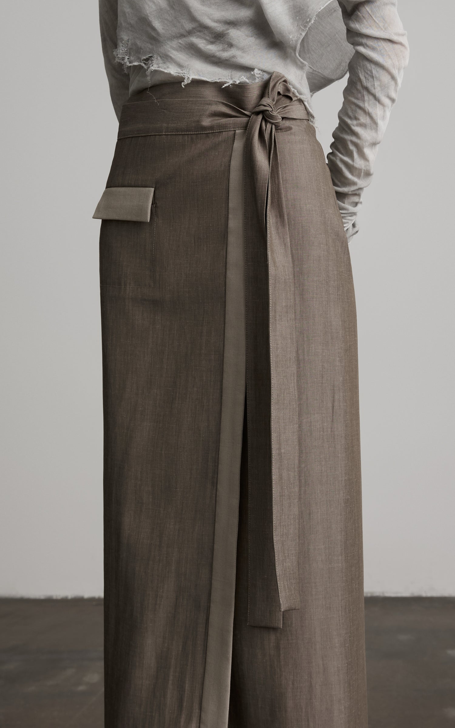DOINDULGE Wrap Tie-Waist Front Slit Maxi Skirt