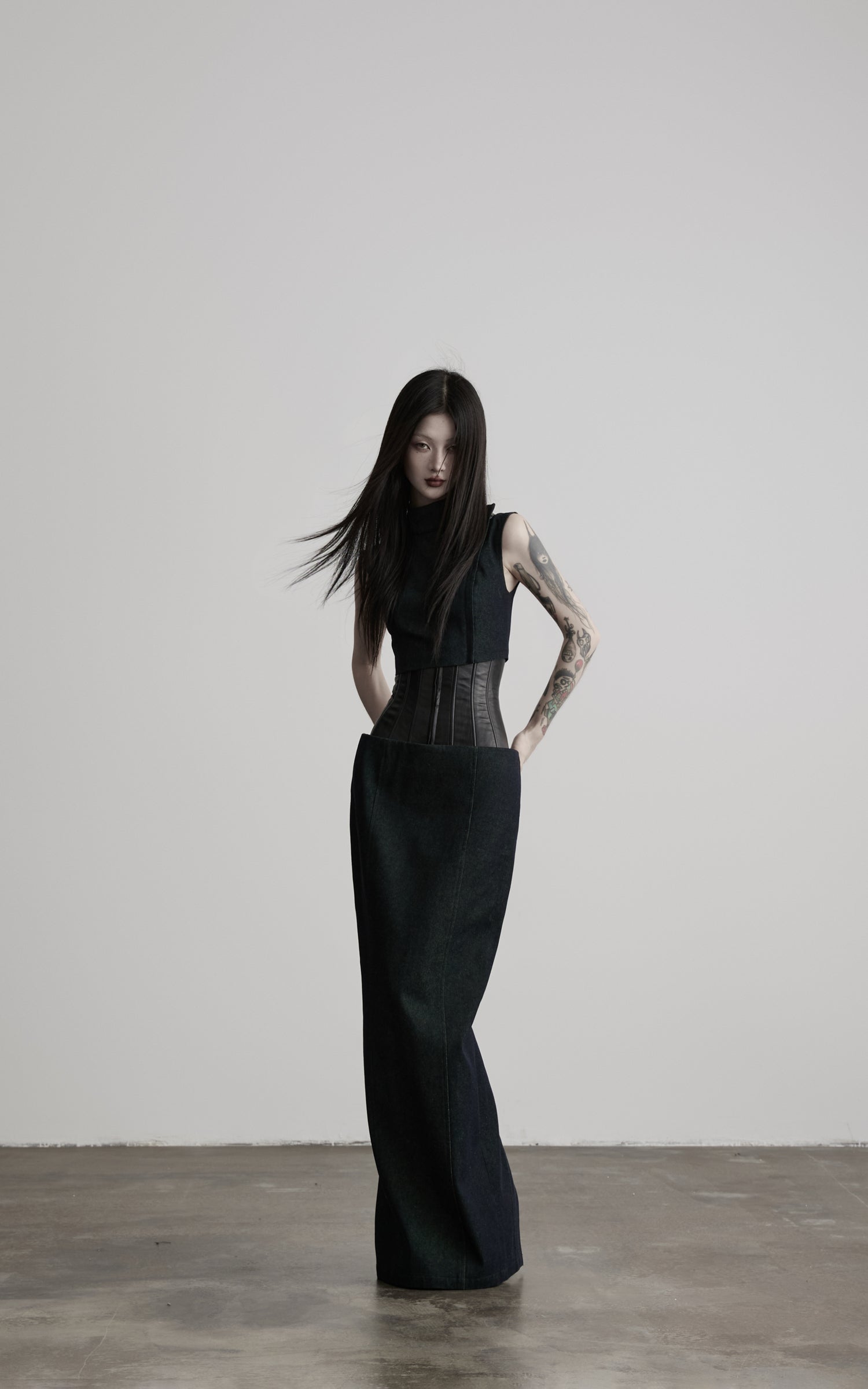DOINDULGE Mock Neck Vest Corset Maxi Skirt Three-Piece Set
