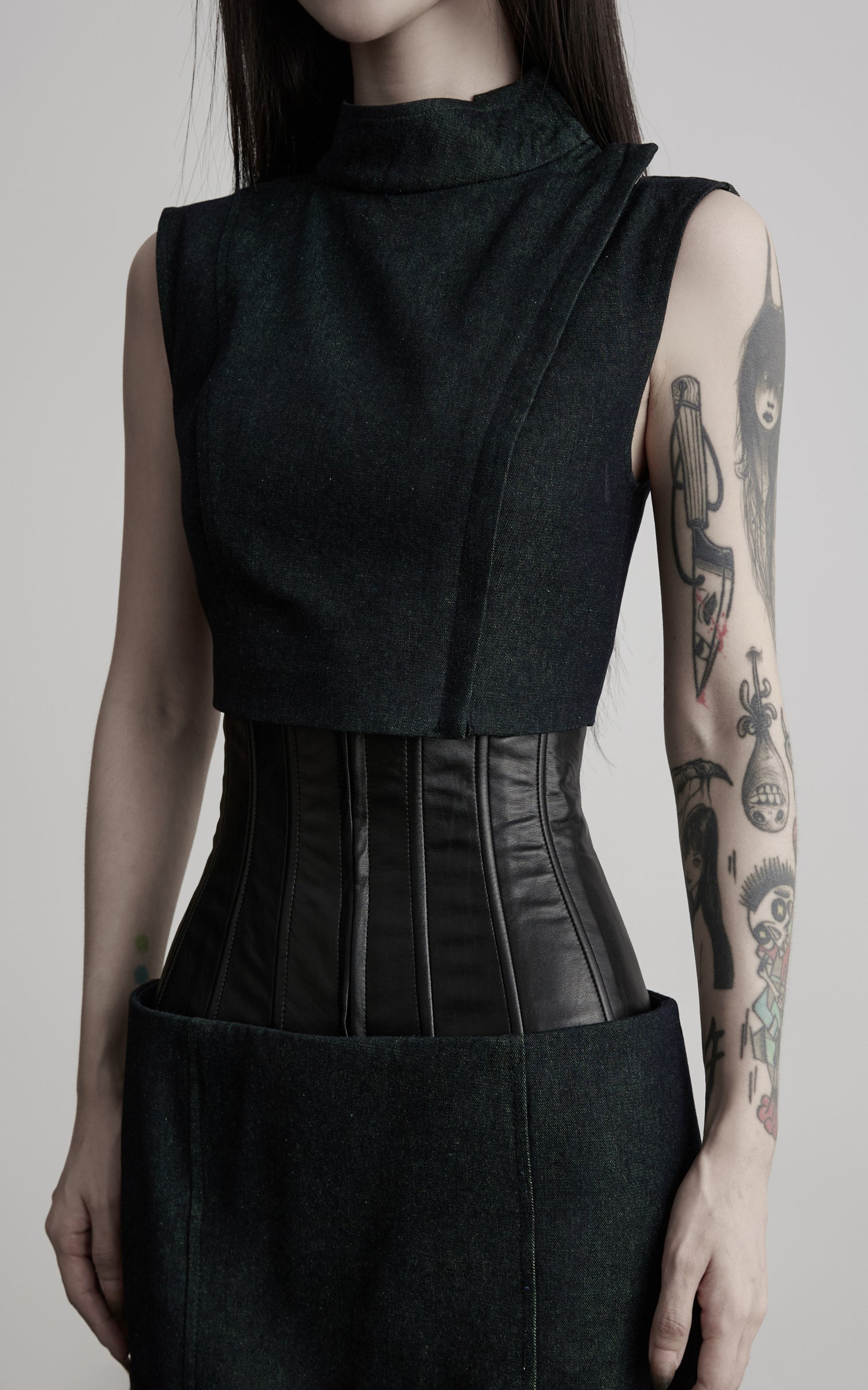 DOINDULGE Mock Neck Vest Corset Maxi Skirt Three-Piece Set