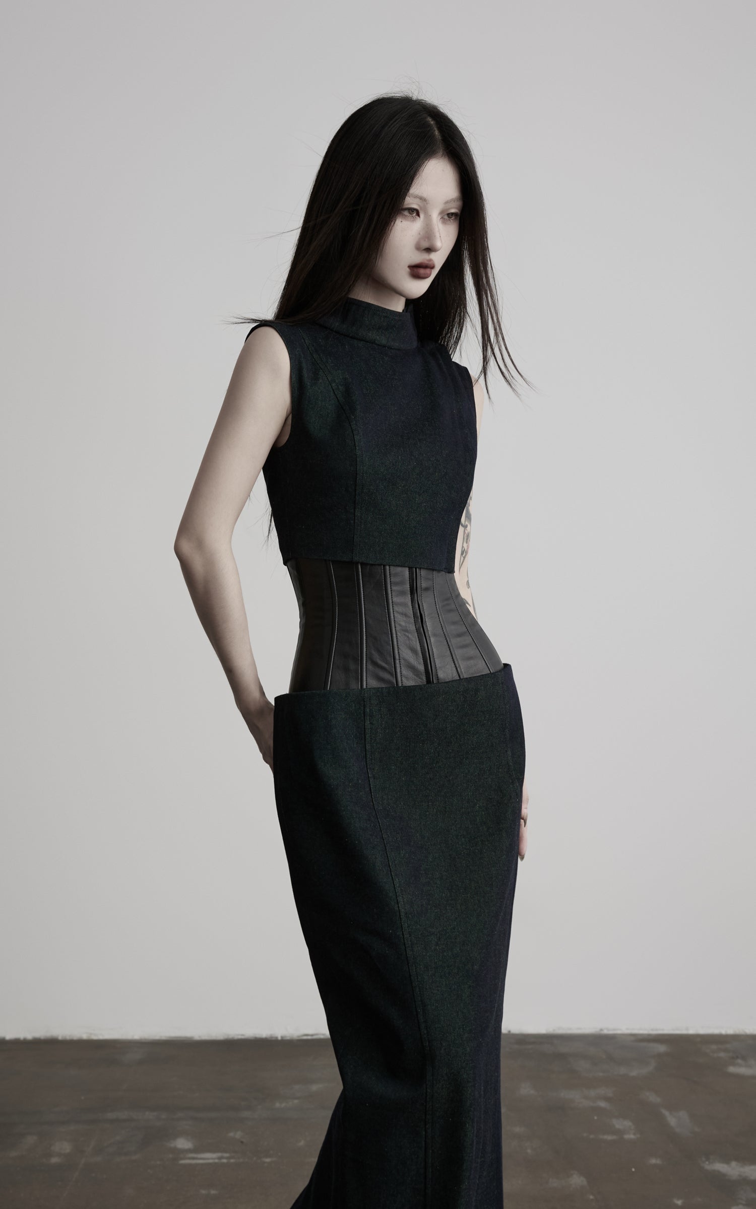 DOINDULGE Mock Neck Vest Corset Maxi Skirt Three-Piece Set